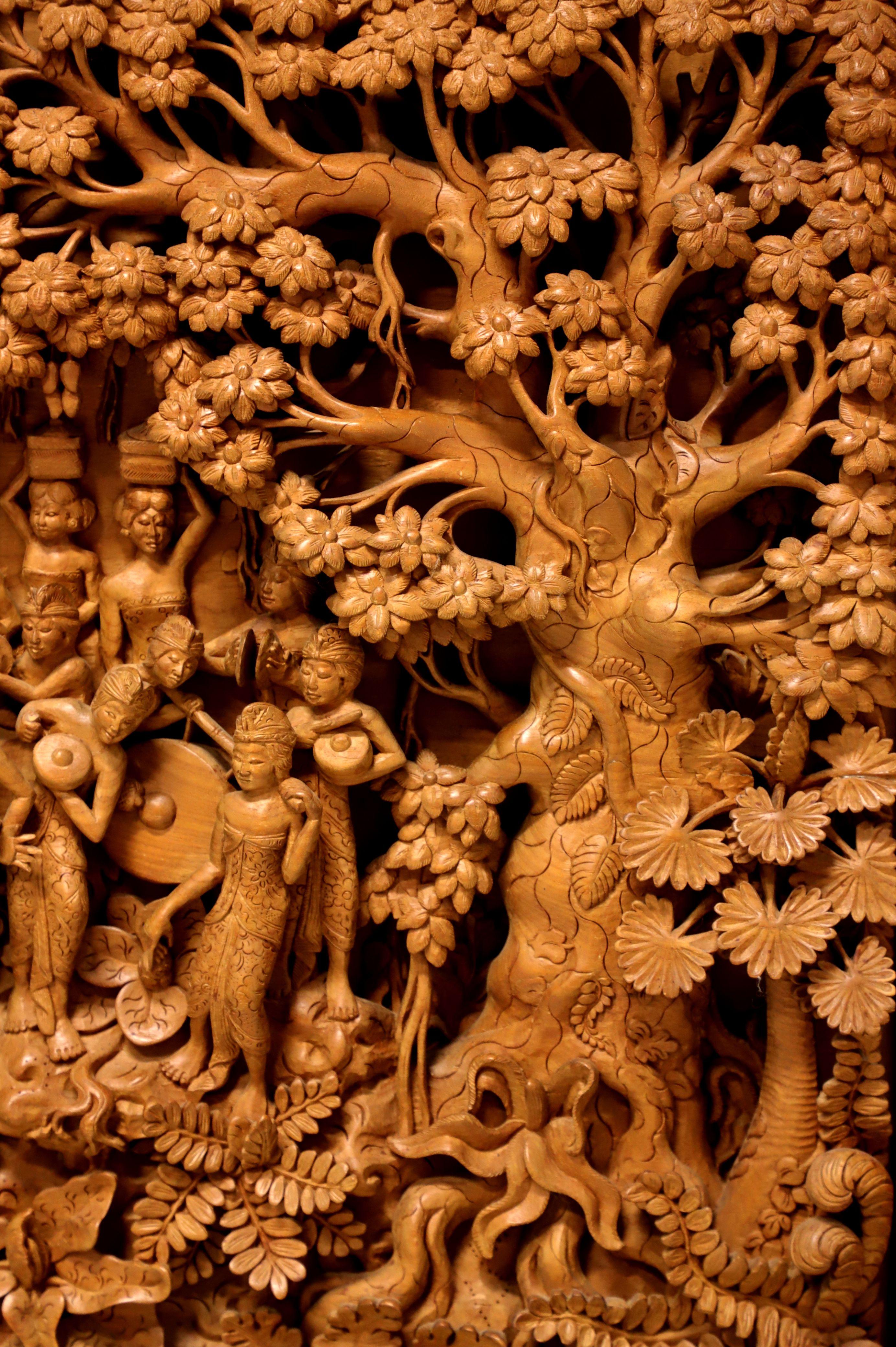Massive Mid 20th Century Balinese Teak Carved Panel Art 6