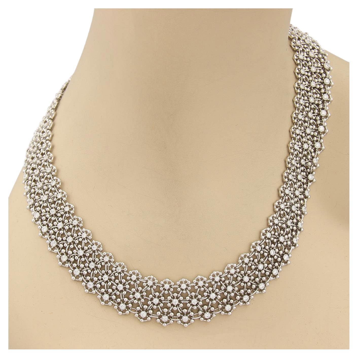 Massive 8.00ct Diamonds 18k White Gold Flex Lace Design Necklace  For Sale