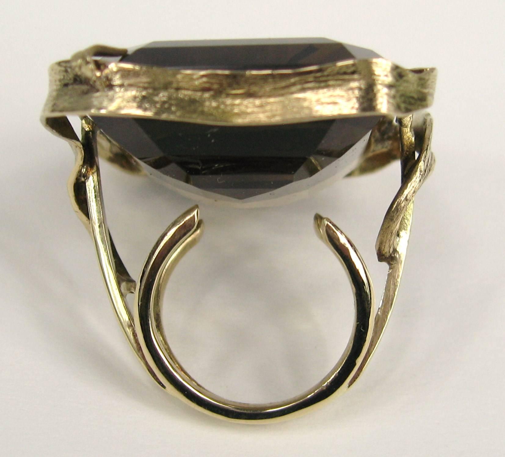 Women's or Men's  Massive 95+ Carat Smokey Topaz 14K Gold Cocktail Ring Custom Made 