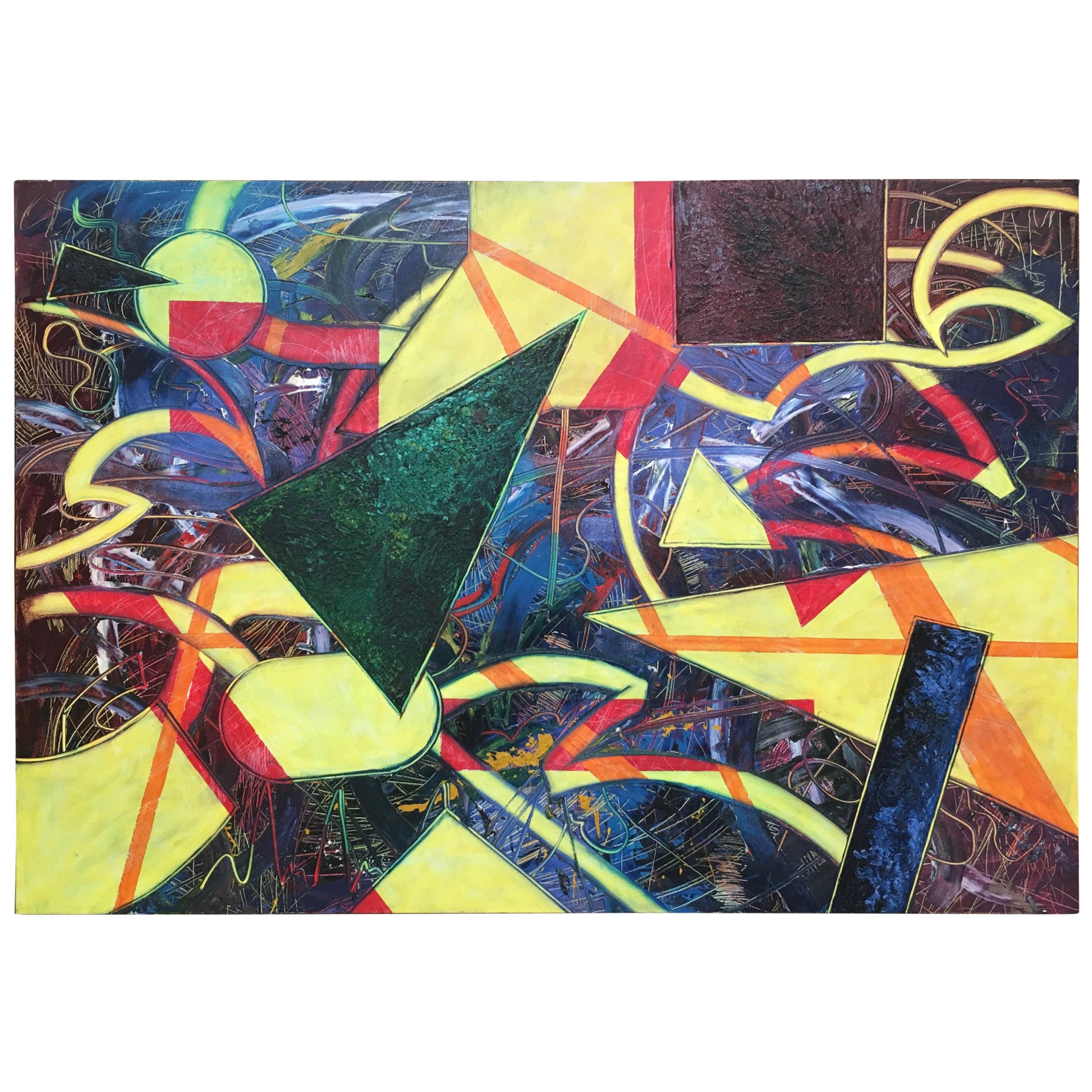 Massive Abstract Painting on Canvas Titled Neon Nightlife 