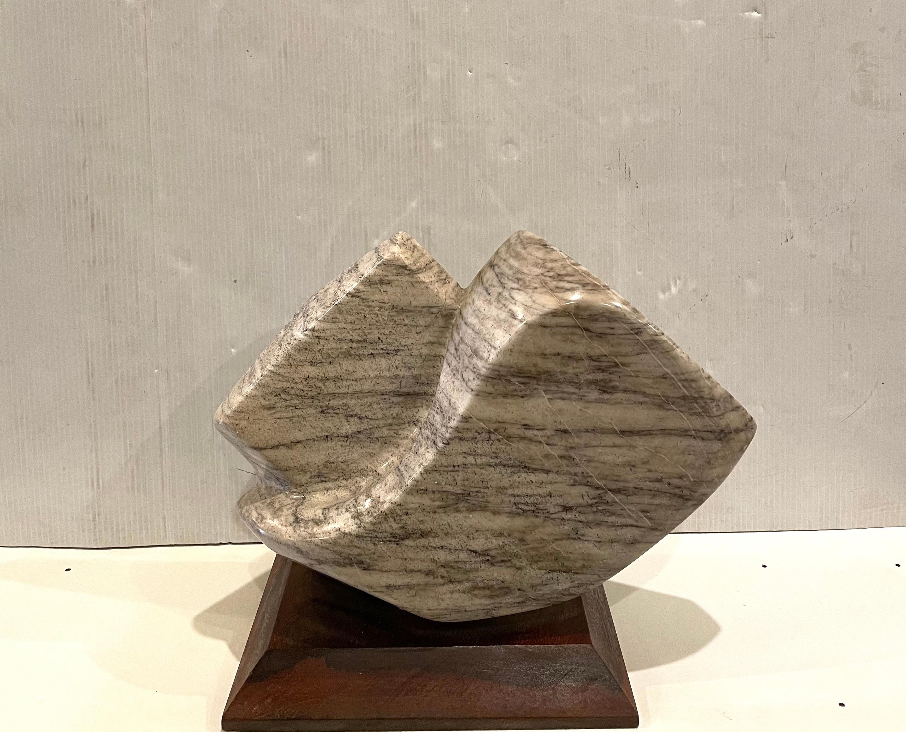 Post-Modern Massive Abstract Sculpture in Marble & Walnut Base Signed LRA 1990