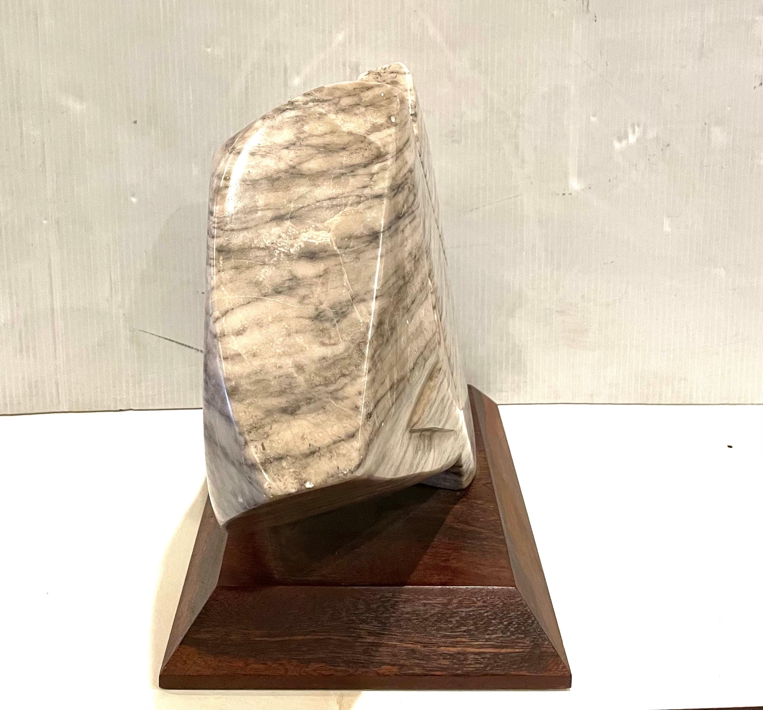 Massive Abstract Sculpture in Marble & Walnut Base Signed LRA 1990 In Good Condition In San Diego, CA