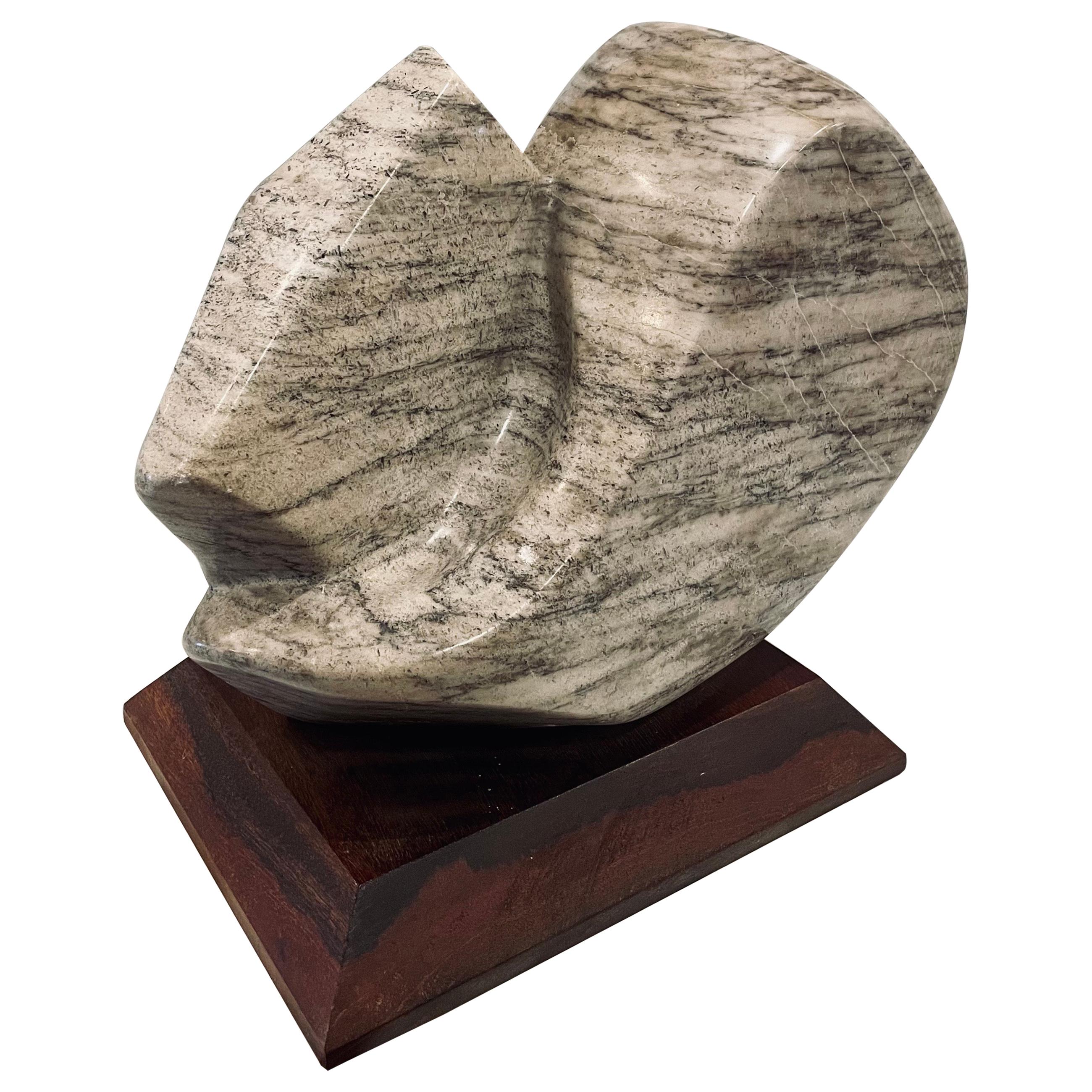 Massive Abstract Sculpture in Marble & Walnut Base Signed LRA 1990