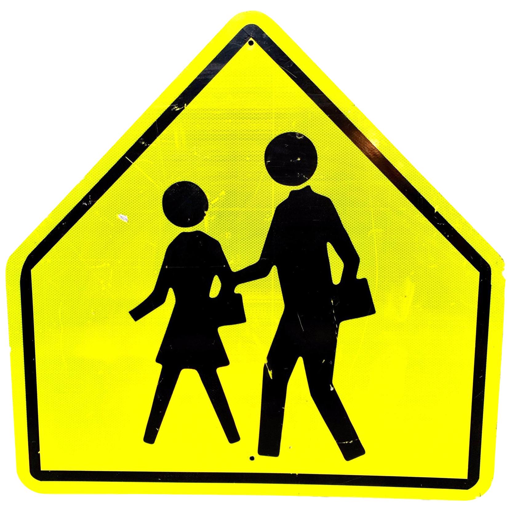 Massive Acid Yellow Reflective Pedestrian Road Sign from Los Angeles
