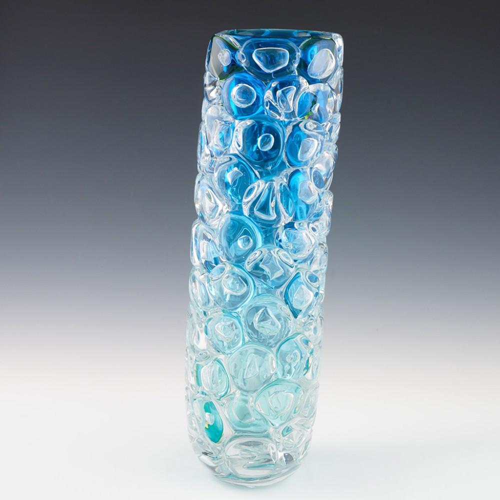 English  Massive Allister Malcolm Luminescent Aqua Bubble Wrap Cylindrical Vase 2023 For Sale