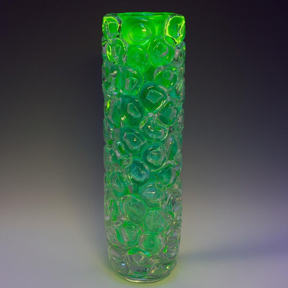  Massive Allister Malcolm Luminescent Aqua Bubble Wrap Cylindrical Vase 2023 For Sale 3