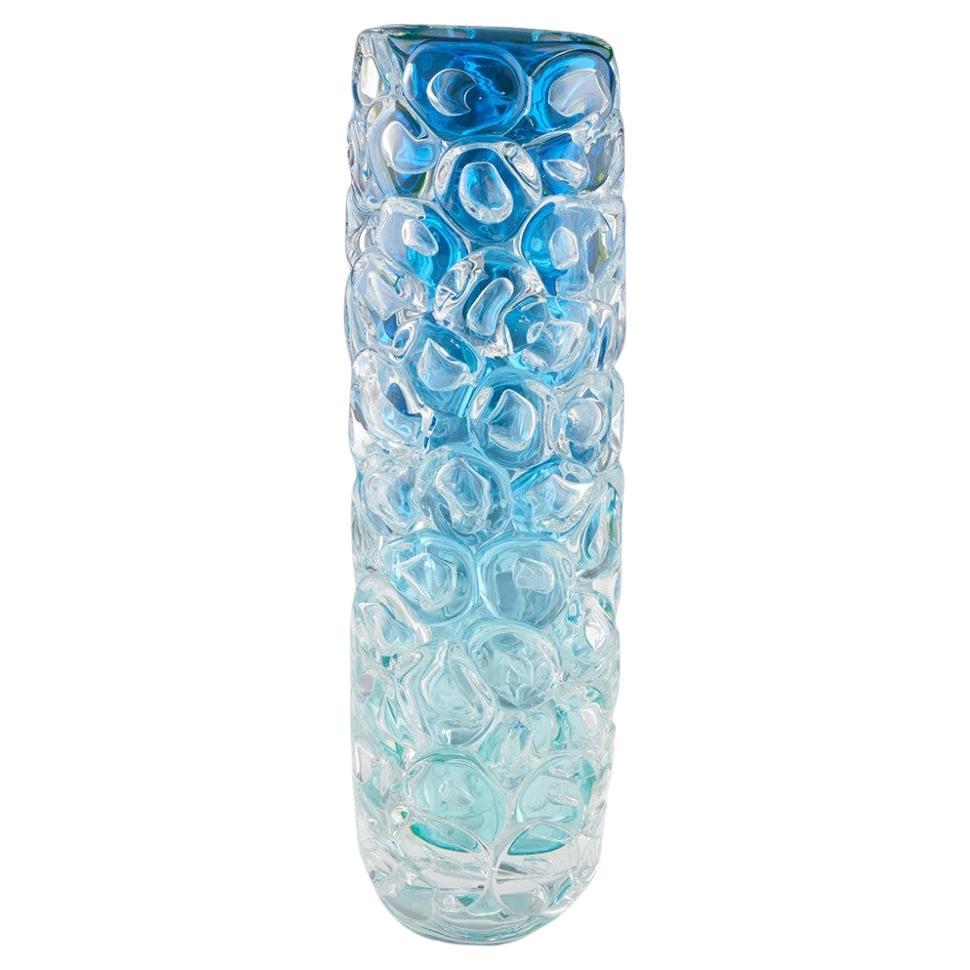  Massive Allister Malcolm Luminescent Aqua Bubble Wrap Cylindrical Vase 2023 For Sale