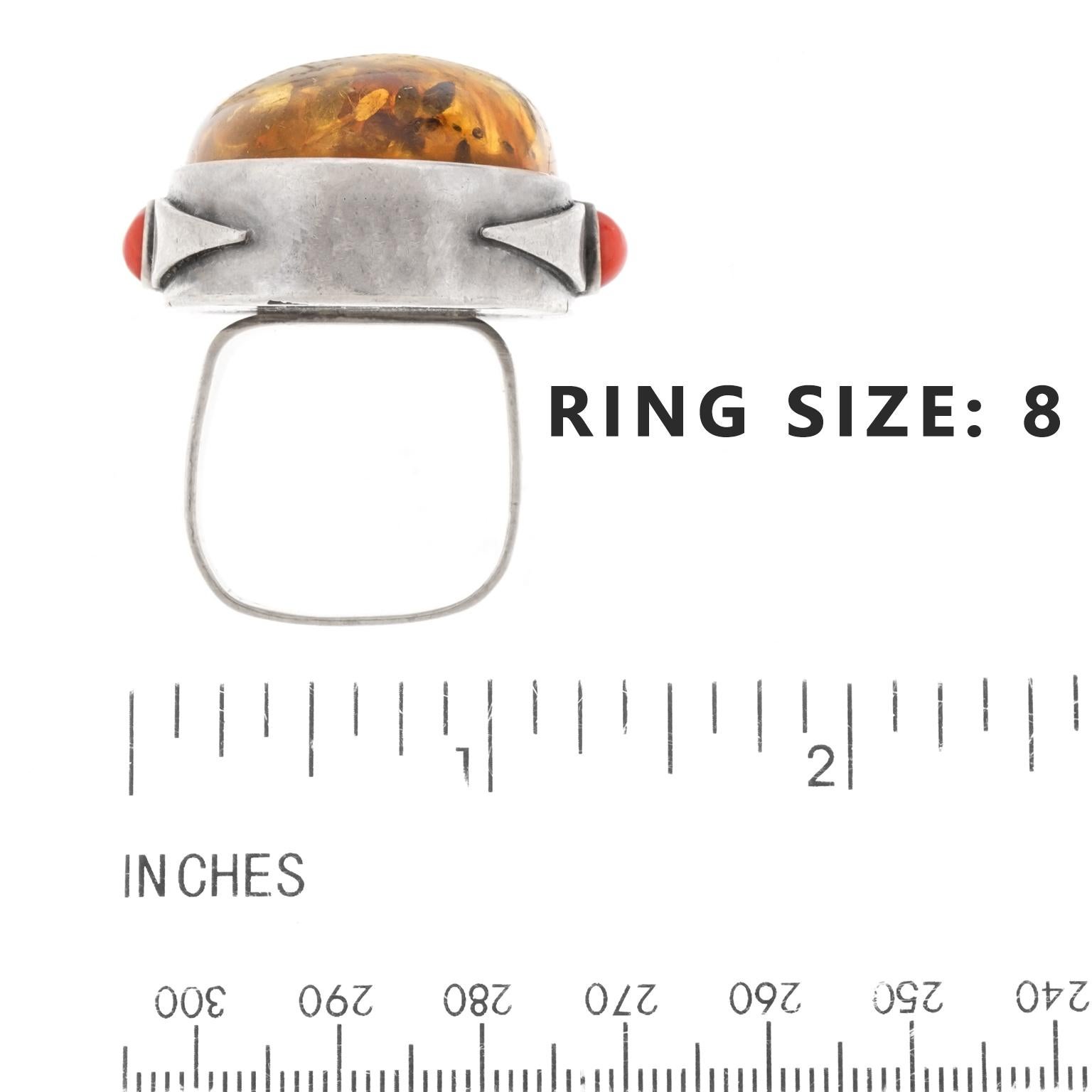 Massive Amber and Coral Sterling Ring 1