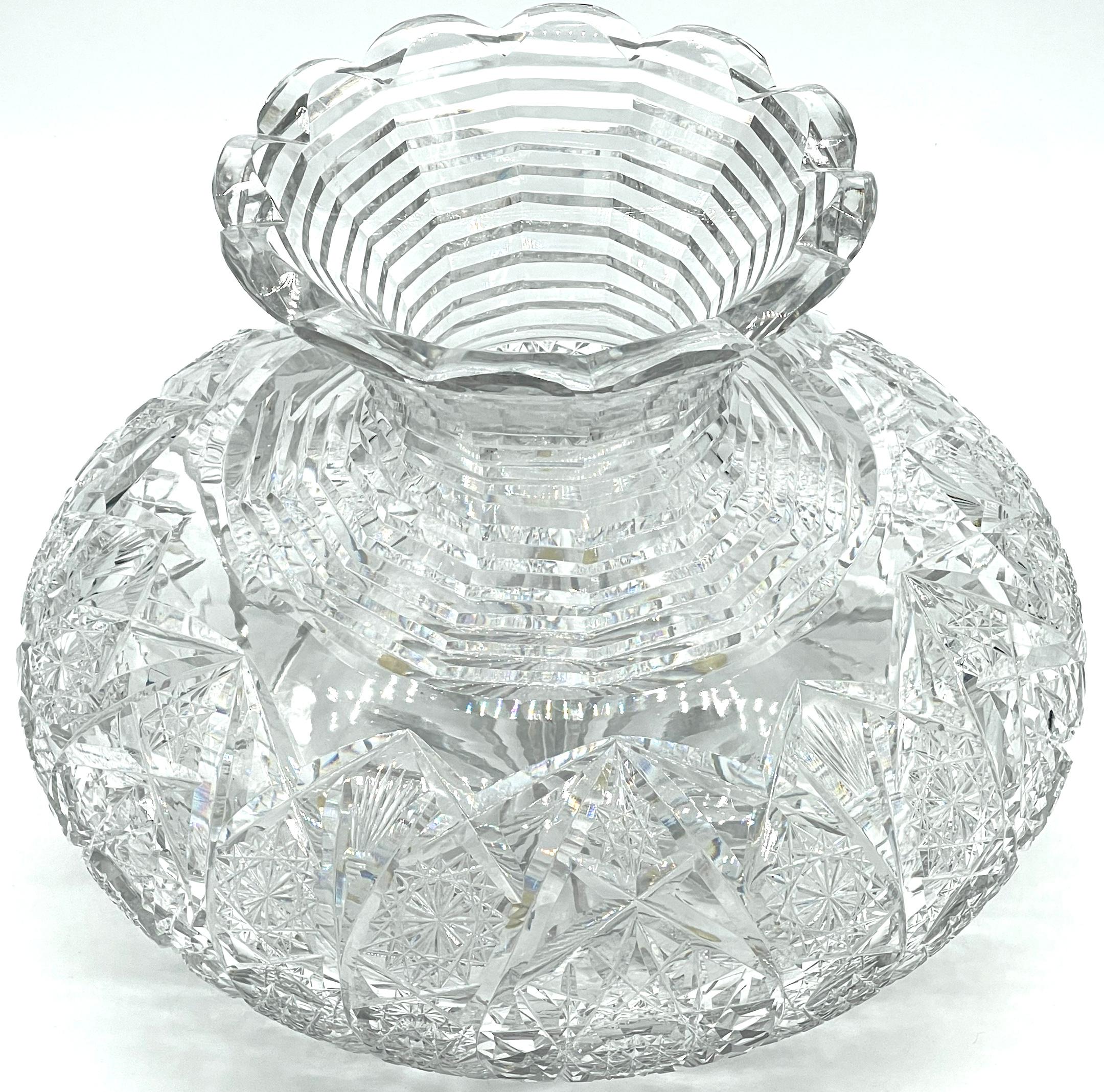 High Victorian Massive American Brilliant Cut Glass  Flower Centerpiece Vase, Attrib. Hawkes  For Sale