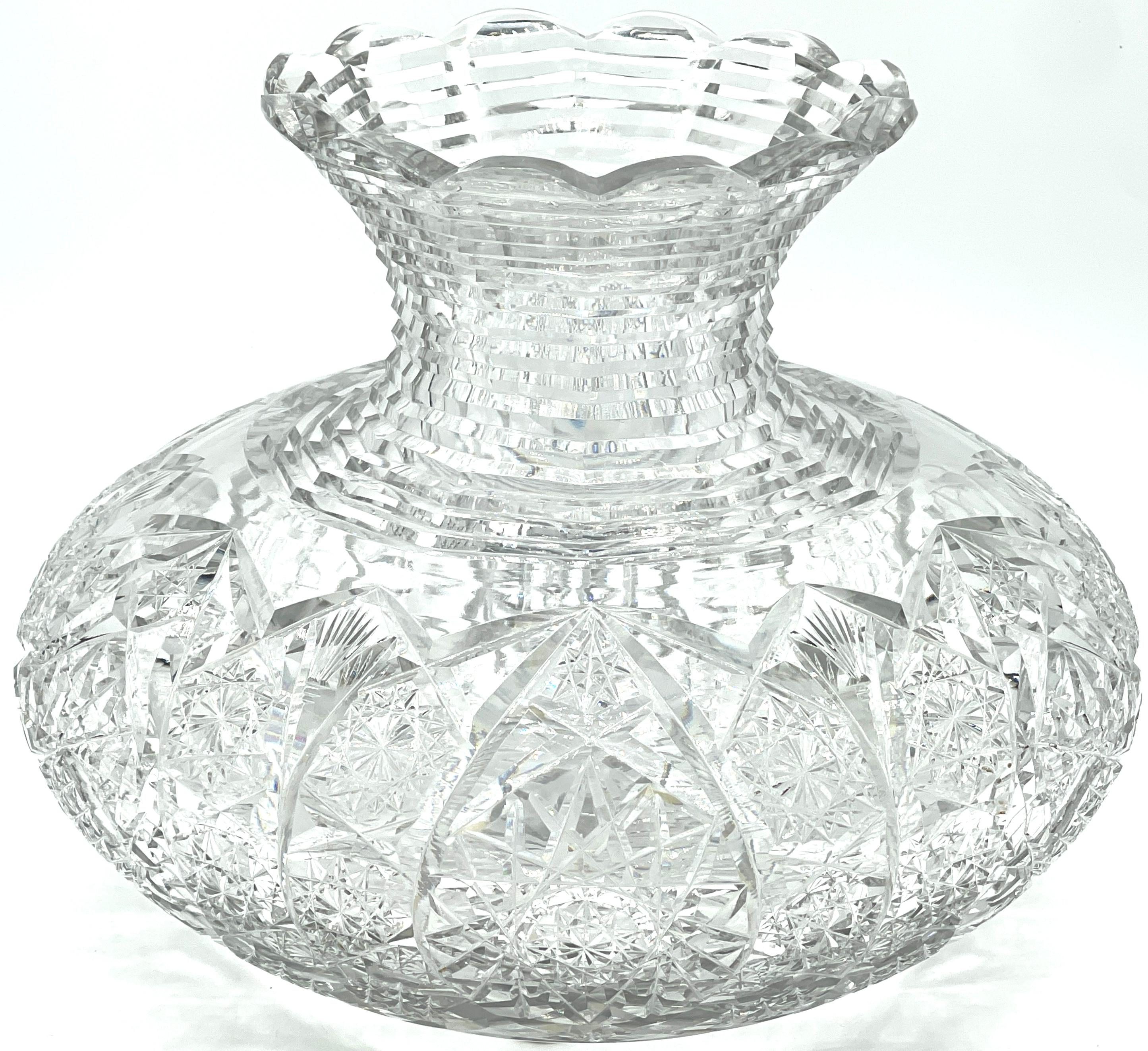 Massive American Brilliant Cut Glass  Flower Centerpiece Vase, Attrib. Hawkes  For Sale 2