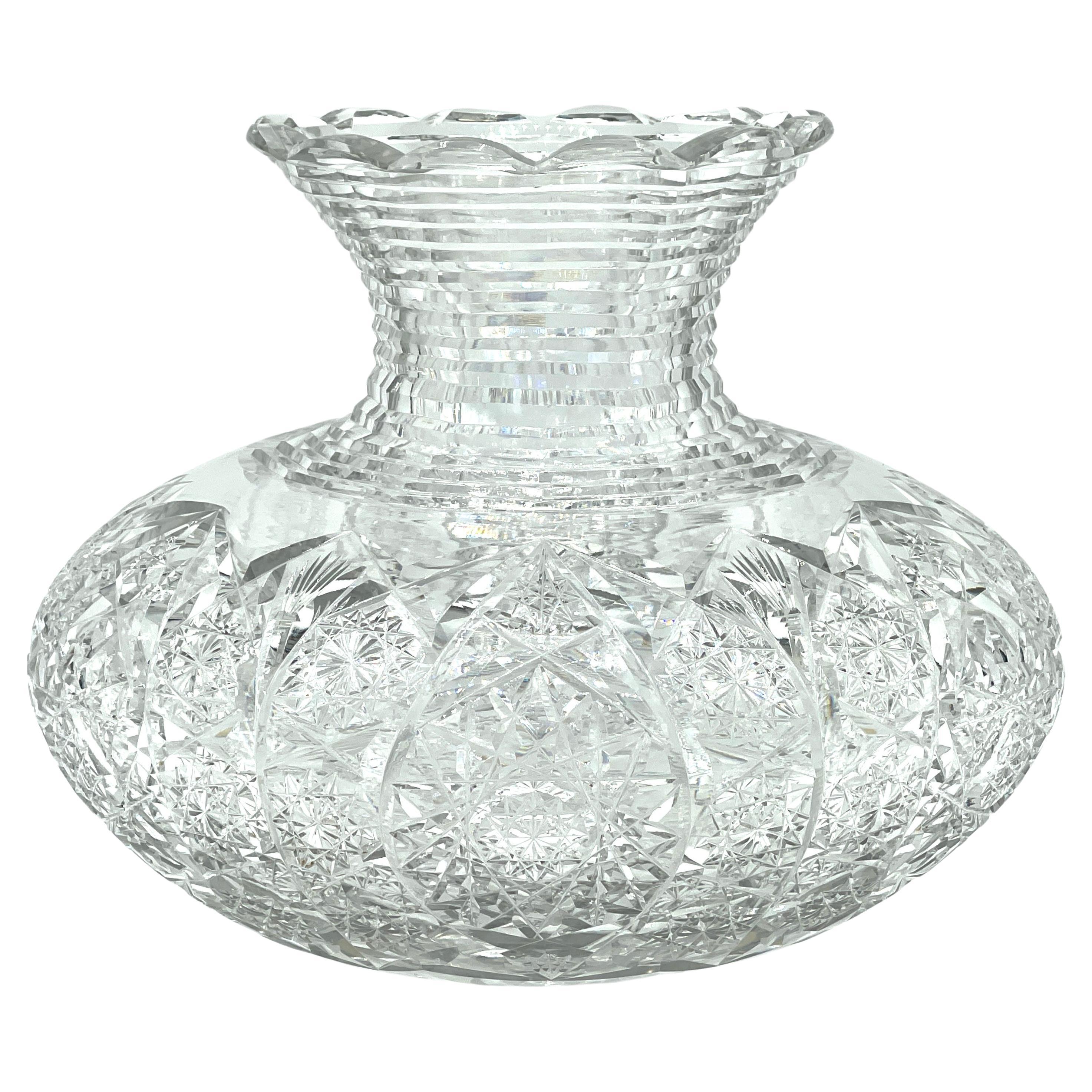 Massive American Brilliant Cut Glass  Flower Centerpiece Vase, Attrib. Hawkes  For Sale