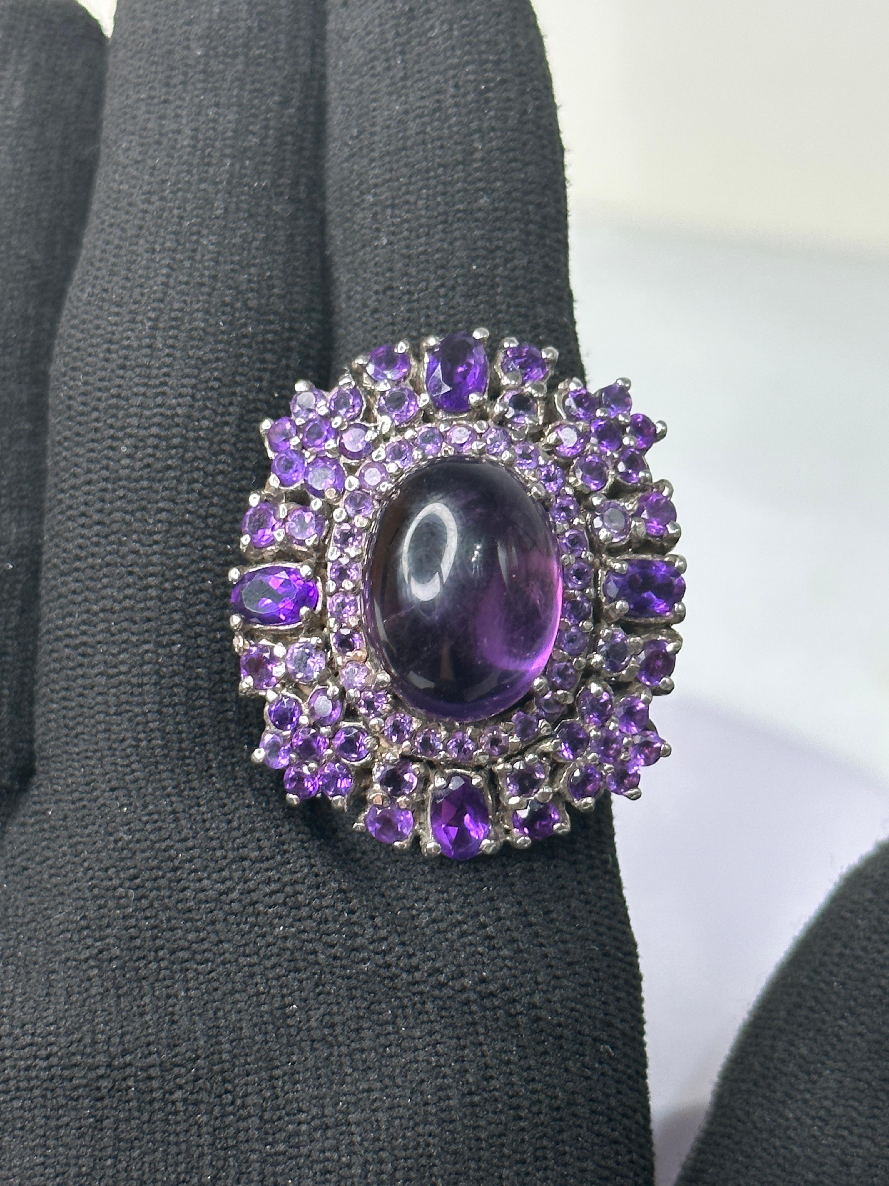 Victorian Massive Amethyst Cocktail Ring 925 Sterling Silver