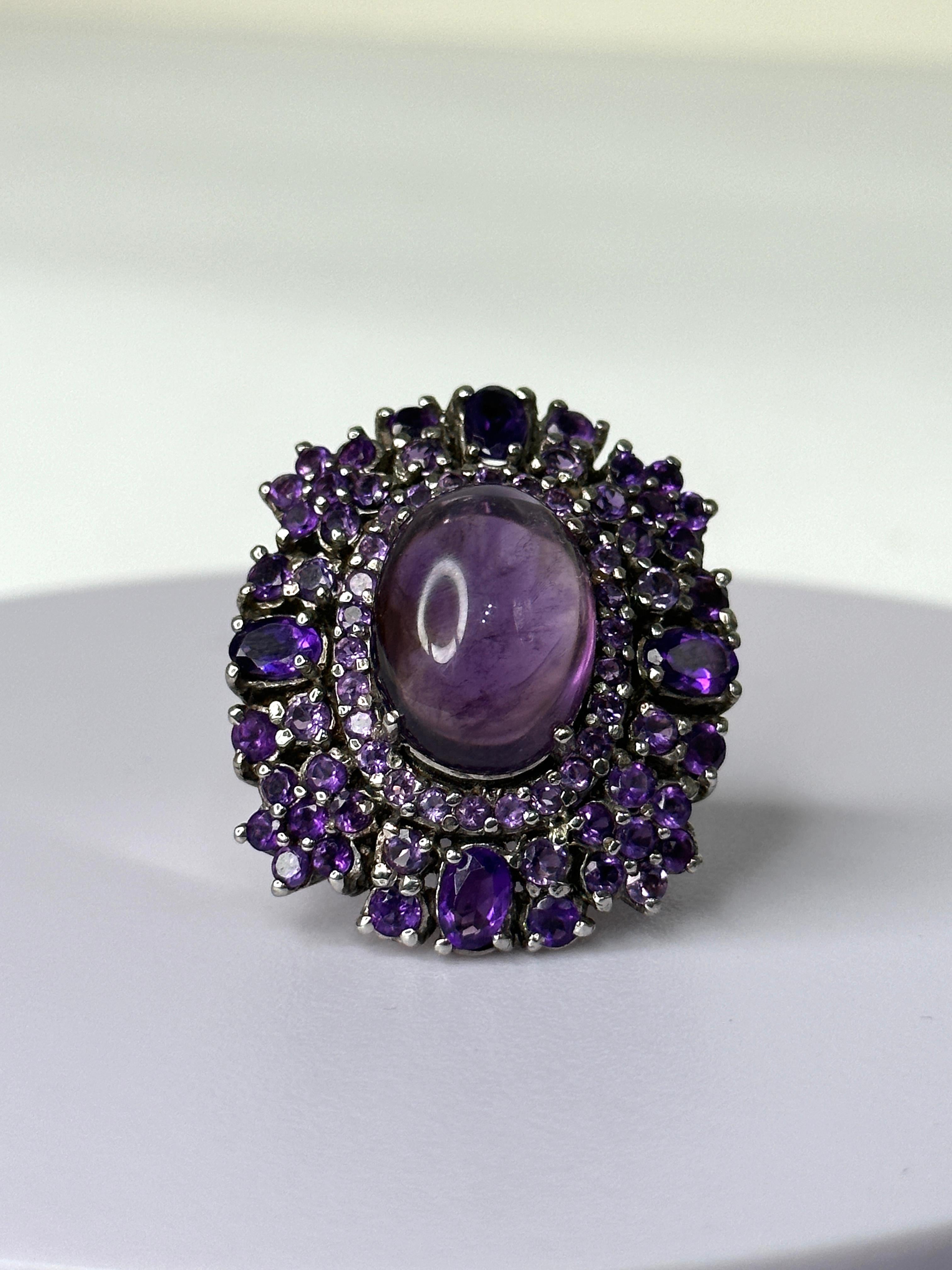 Cabochon Massive Amethyst Cocktail Ring 925 Sterling Silver