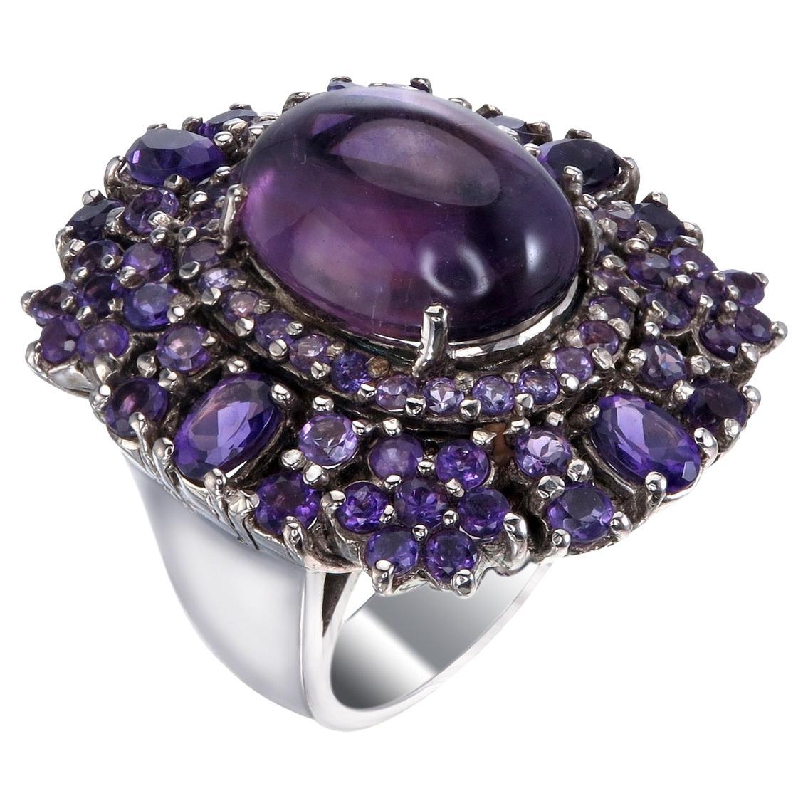 Massive Amethyst Cocktail Ring 925 Sterling Silver