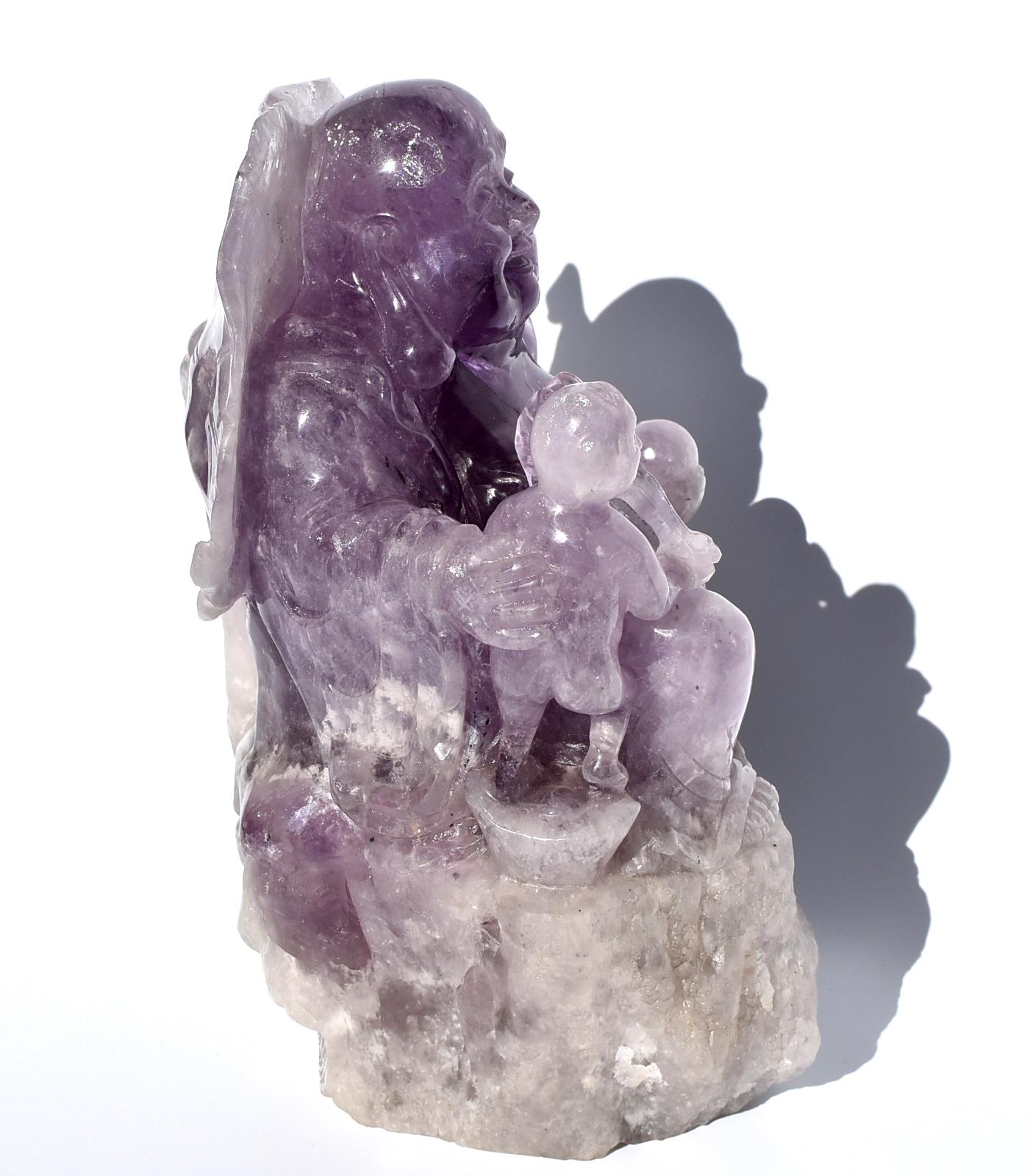 Hand-Carved Massive Amethyst Happy Buddha