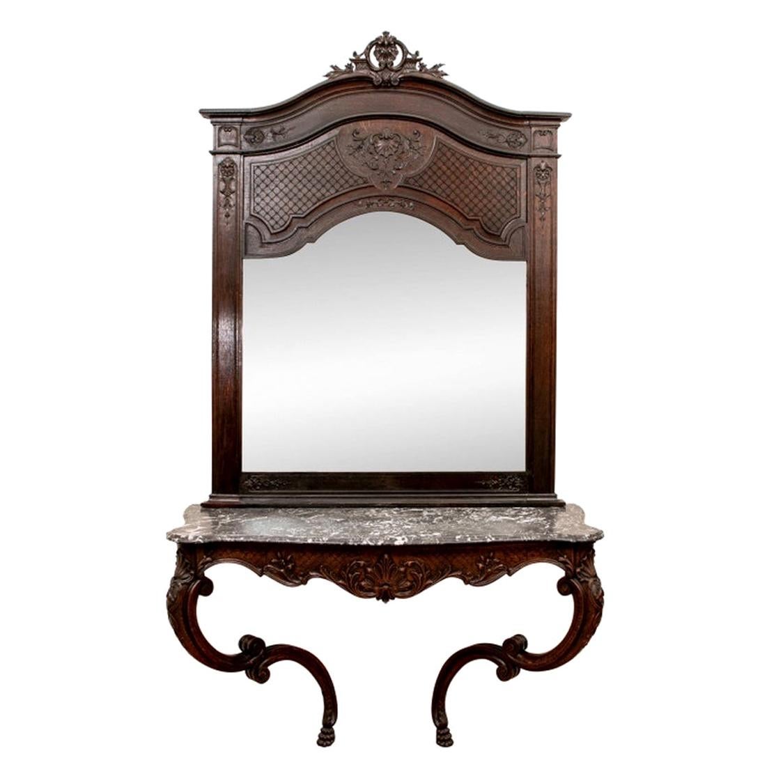Massive and Elaborate Grand Entry Pier Mirror And Console