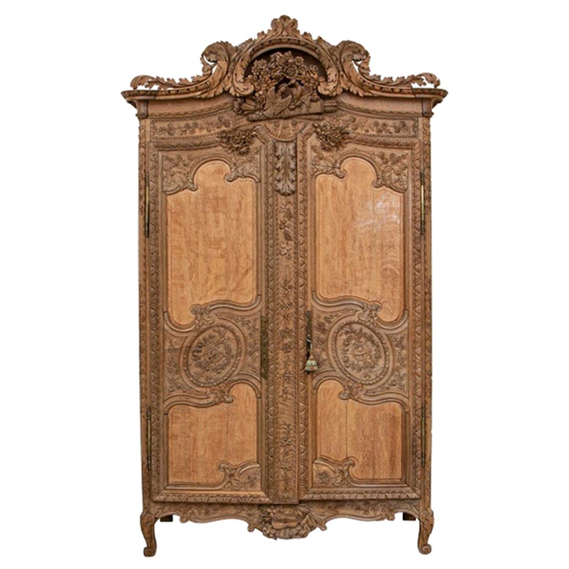 Massive and Elaborately Carved French Country Armoire