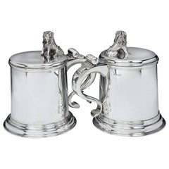 Used Massive and Heavy Sterling Silver 'Lion' Tankards