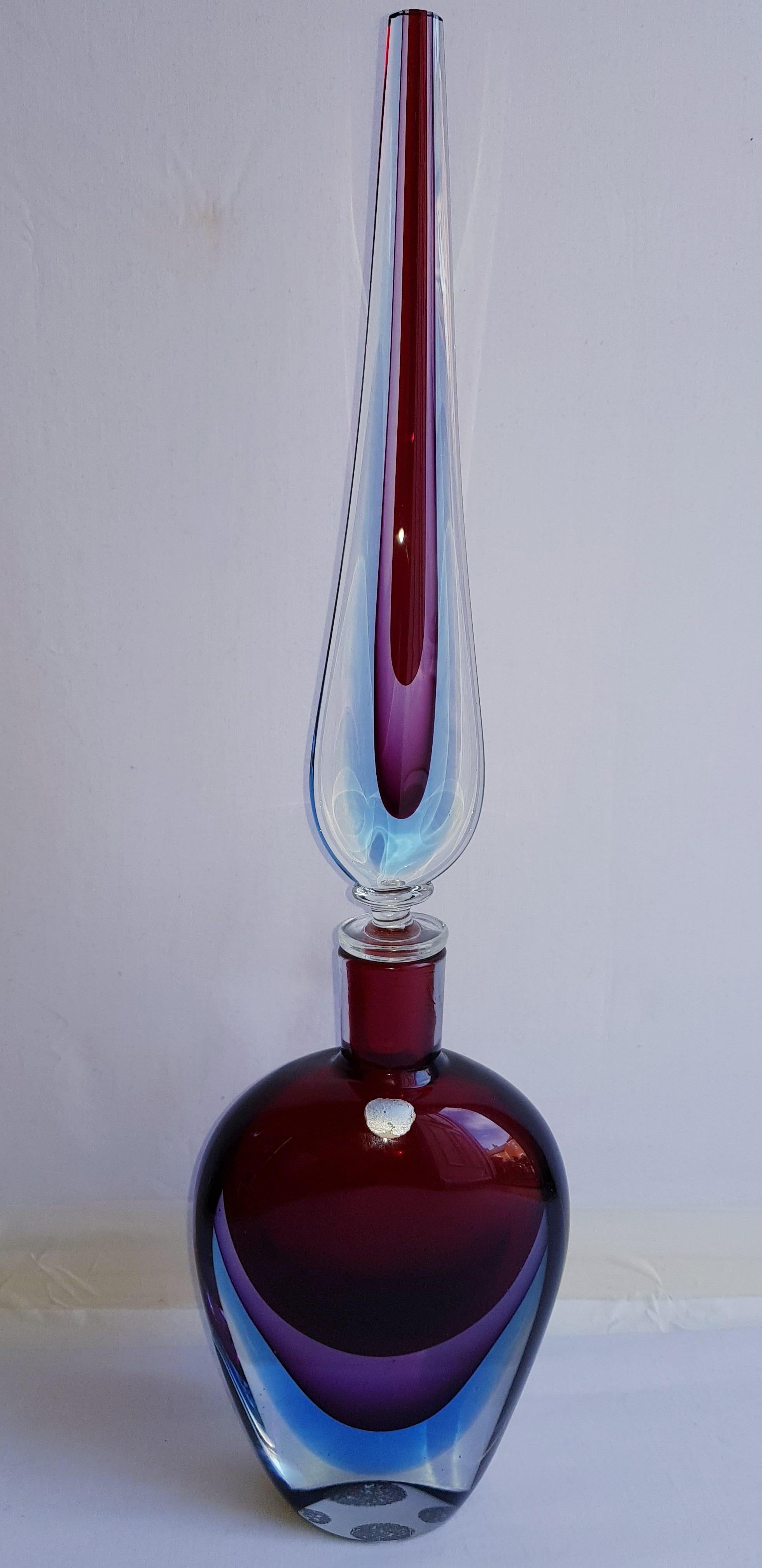 Murano Glass Massive  and rare Flavio Poli , Seguso vetri D'arte triple somerso large bottle 