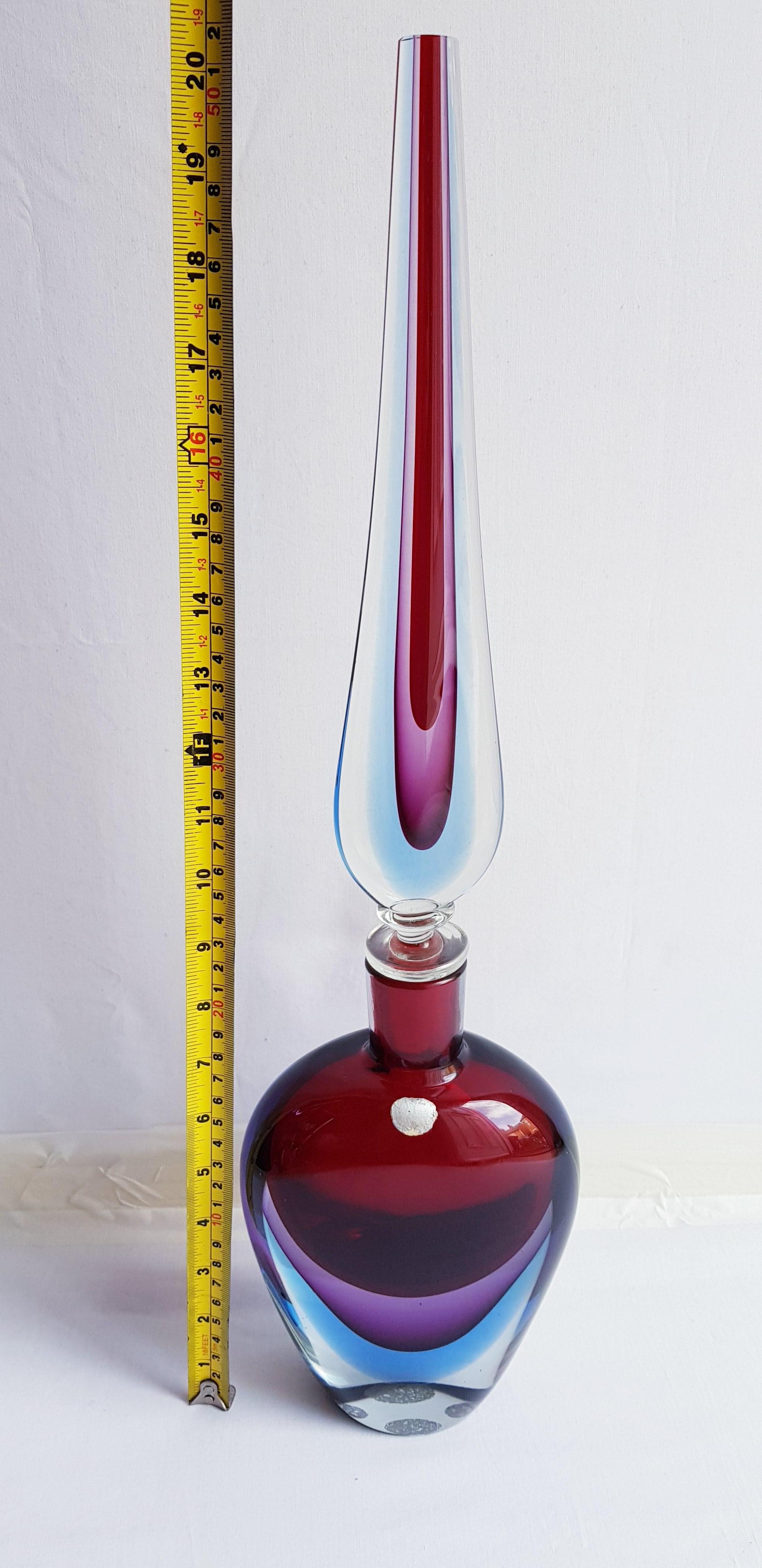 Massive  and rare Flavio Poli , Seguso vetri D'arte triple somerso large bottle  1