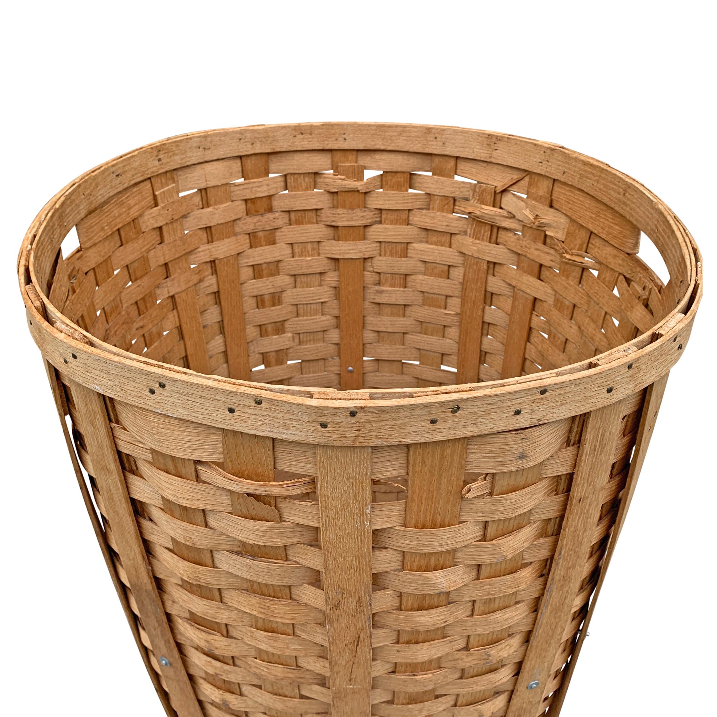 Hand-Woven Massive and Tall American Oak Splint Basket