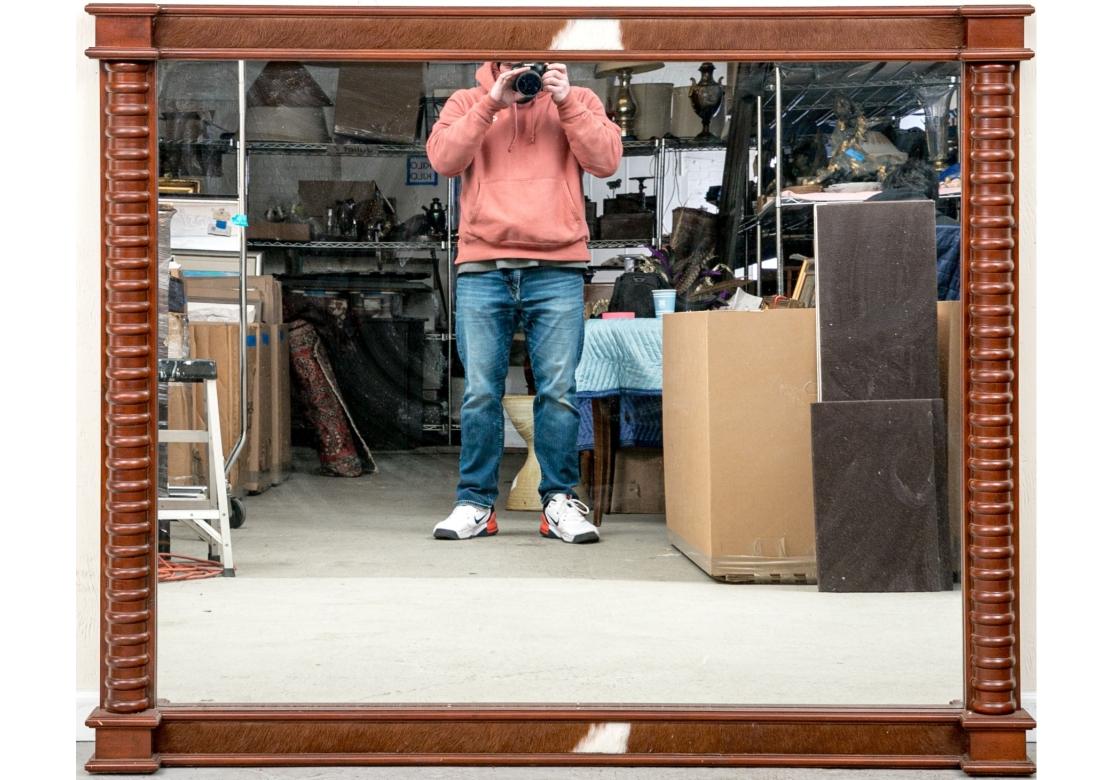 Miroir massif et bien fait en cerisier et en cuir de vache en vente 1