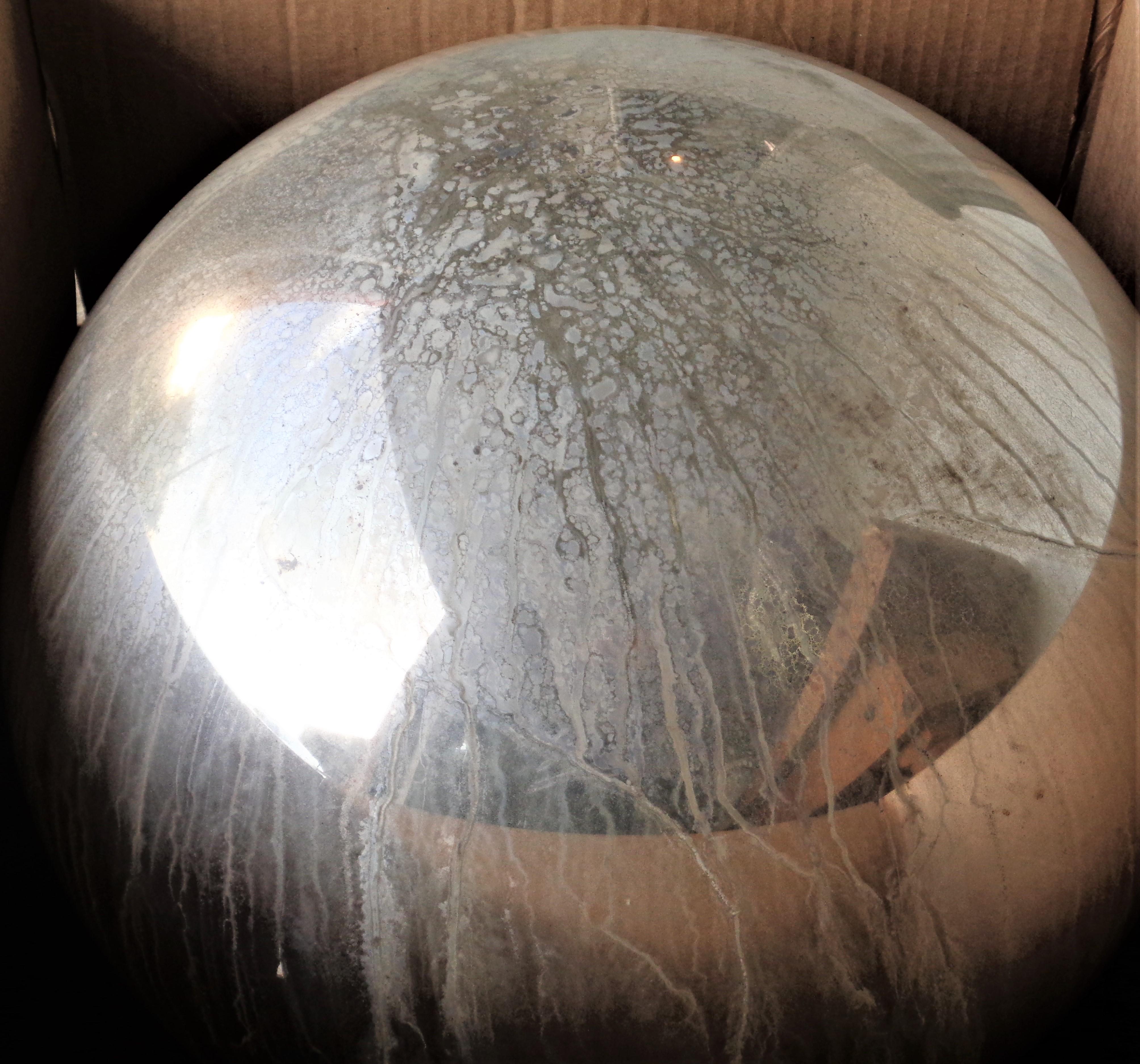 Massive Antique Blown Mercury Glass Gazing Ball on Pedestal 7