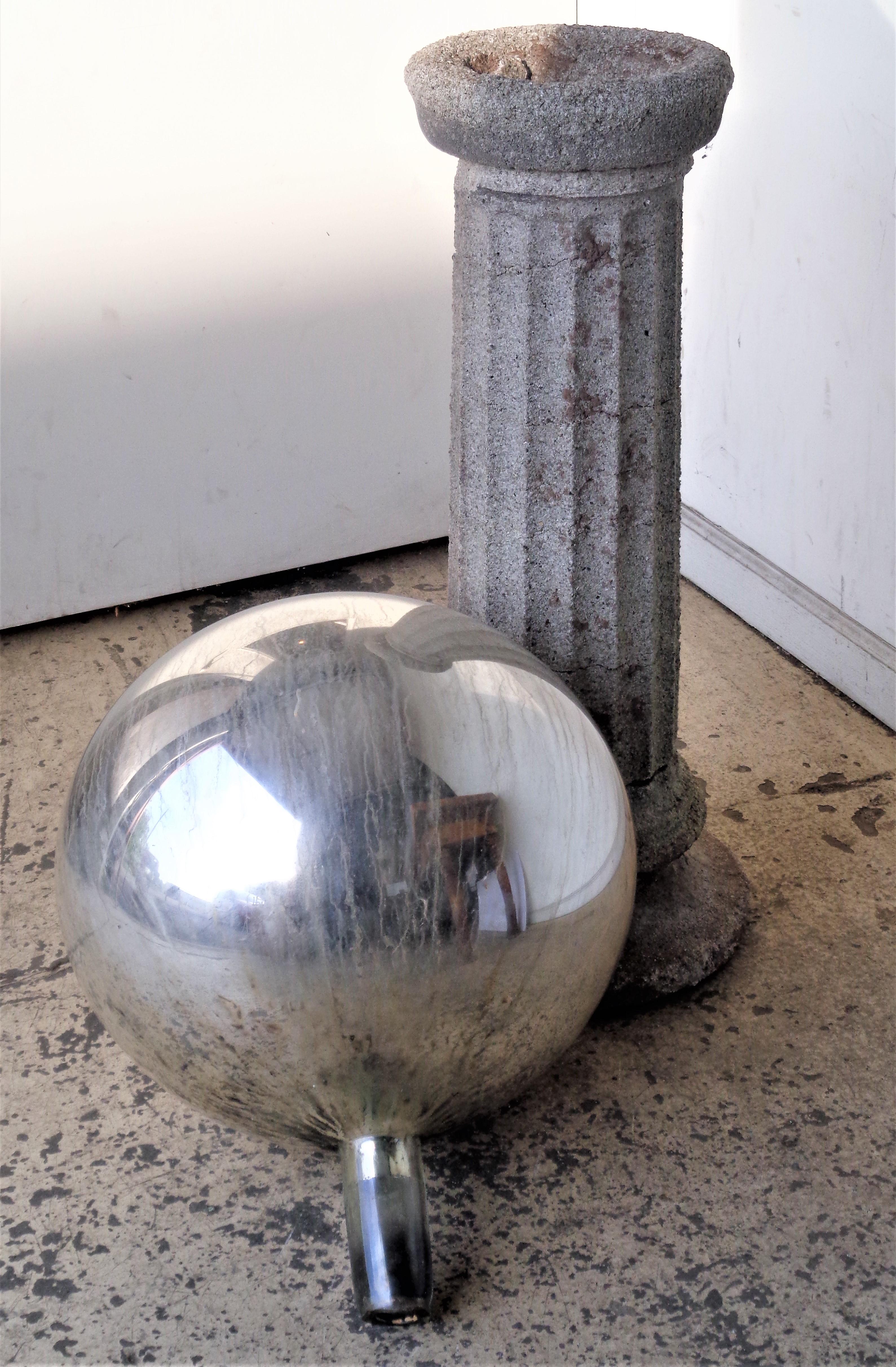 Massive Antique Blown Mercury Glass Gazing Ball on Pedestal 8