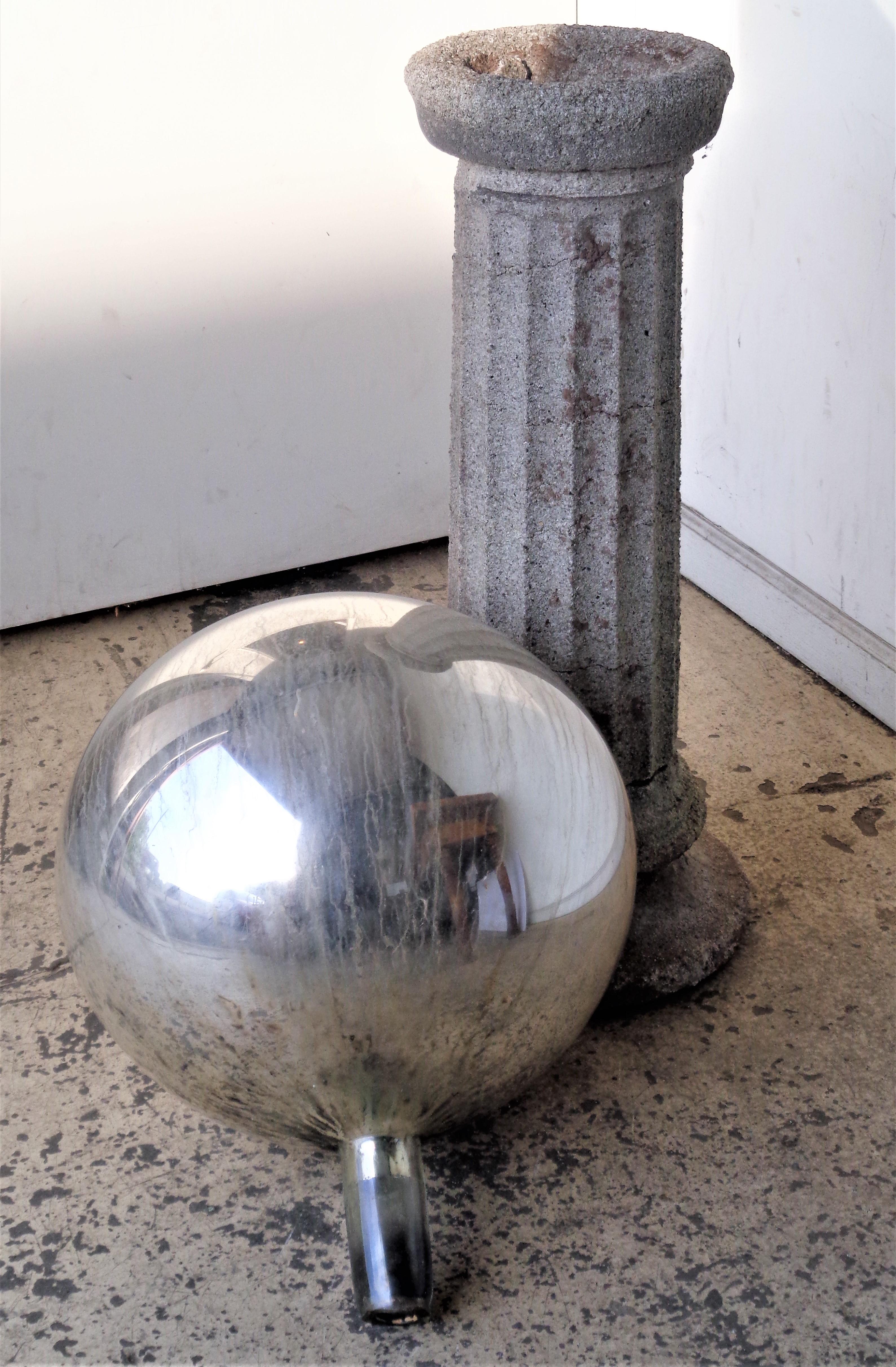 Massive Antique Blown Mercury Glass Gazing Ball on Pedestal 10