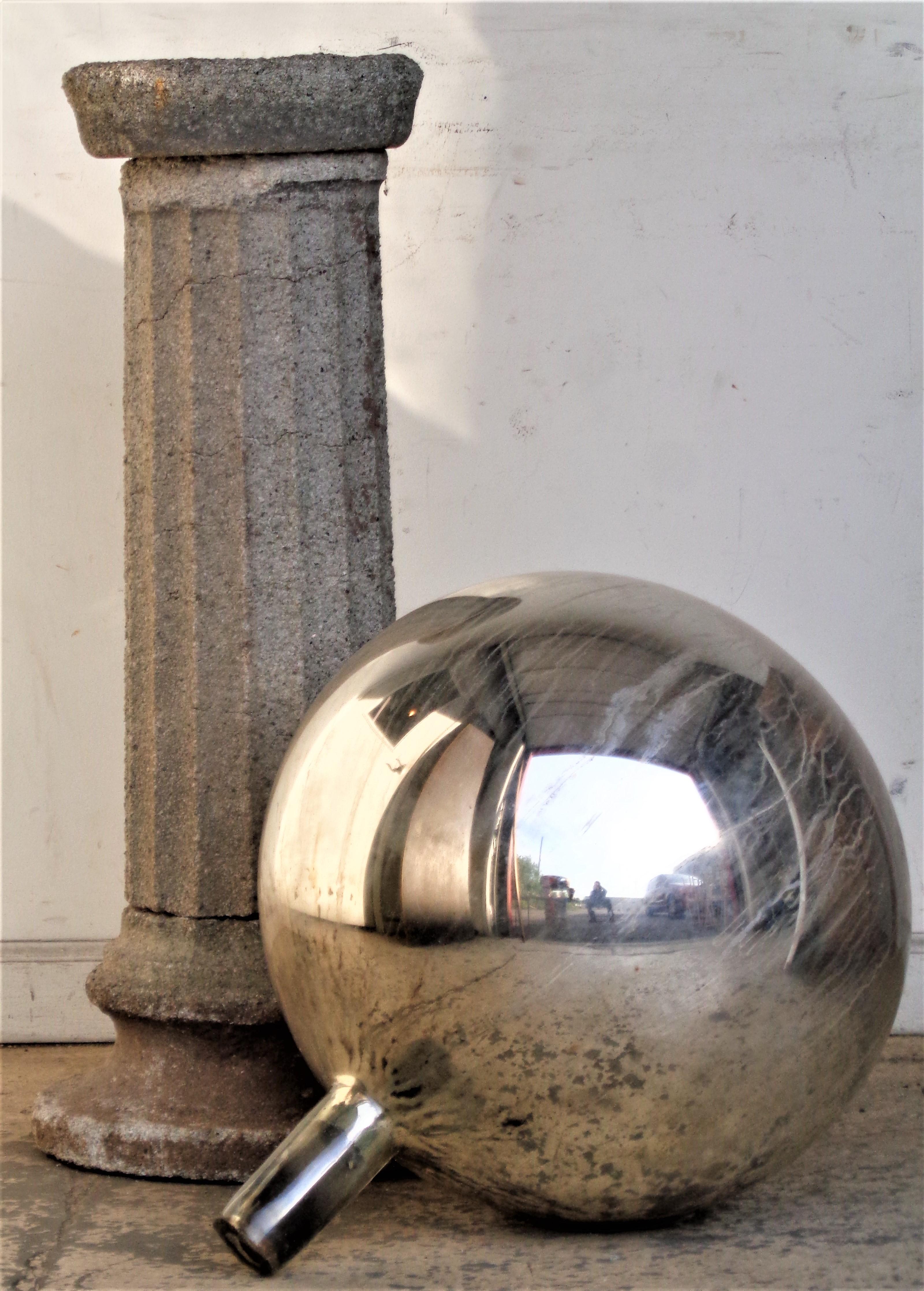 Cast Massive Antique Blown Mercury Glass Gazing Ball on Pedestal