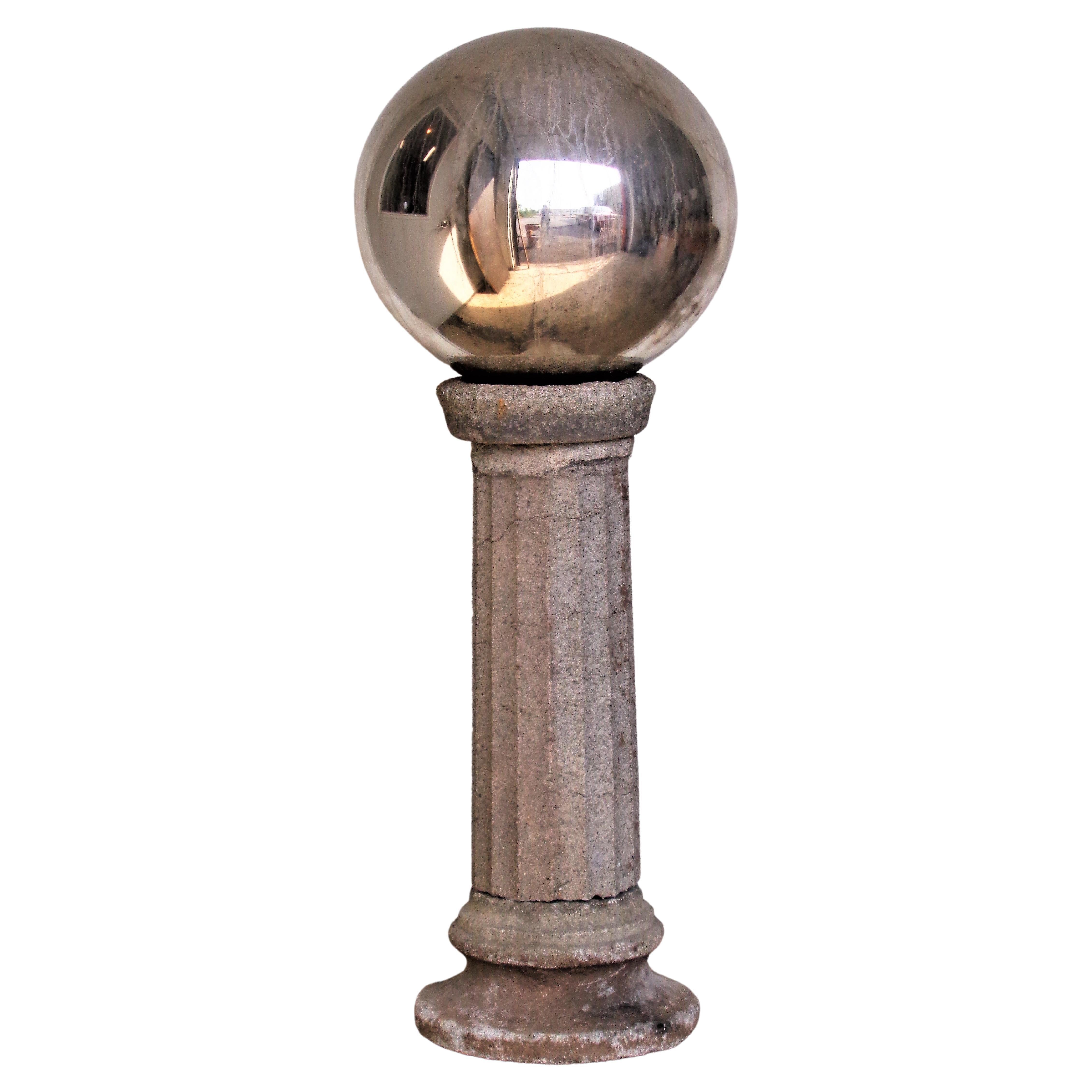 Massive Antique Blown Mercury Glass Gazing Ball on Pedestal