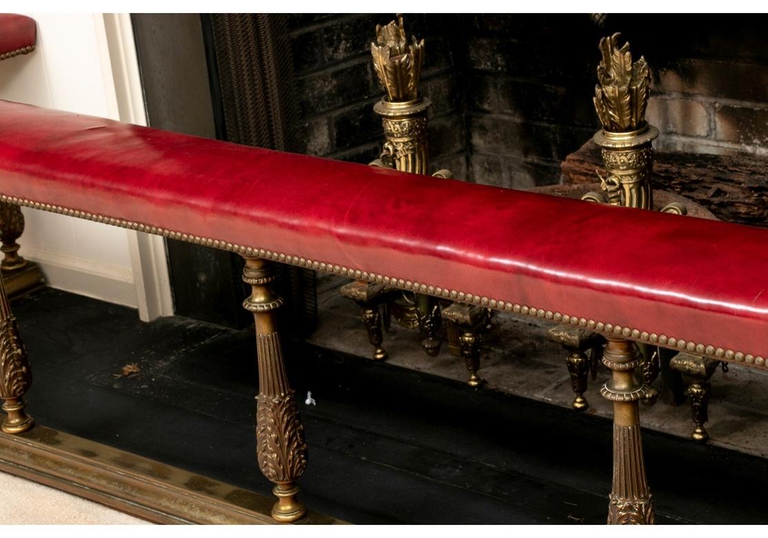 Georgian Massive Antique Brass and Leather Bench Fender