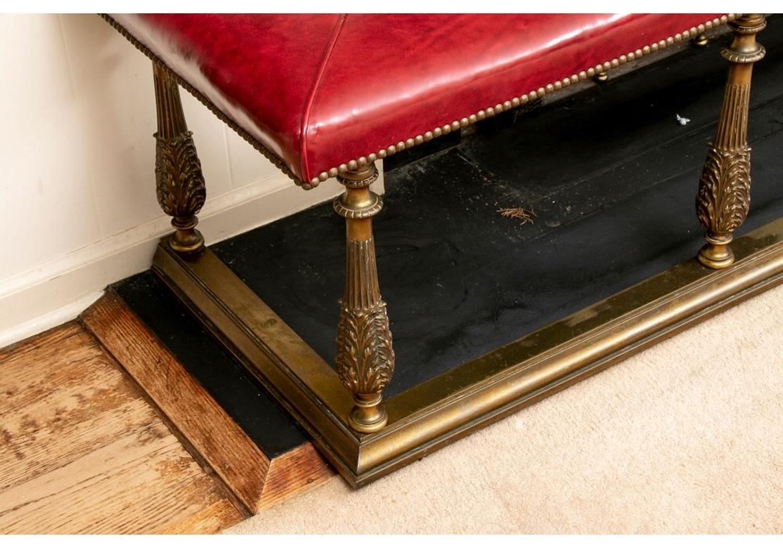 20th Century Massive Antique Brass and Leather Bench Fender For Sale