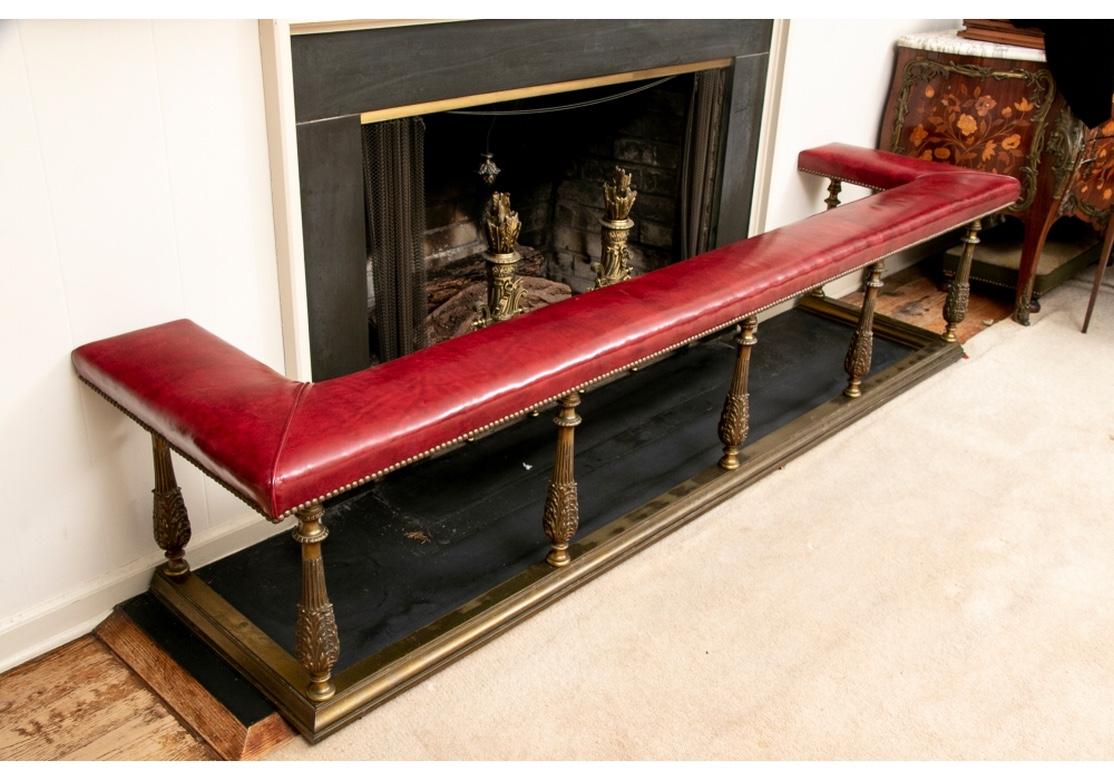 Massive Antique Brass and Leather Bench Fender For Sale 2