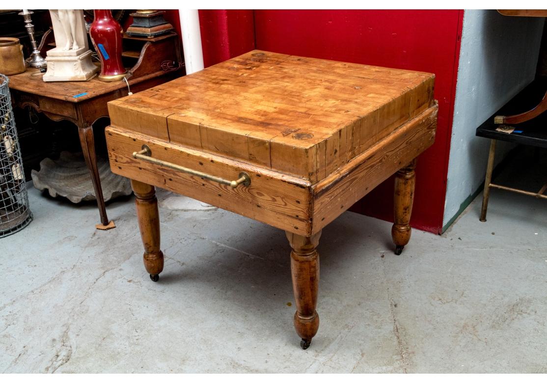 Massive Antique Butcher Block Island 1