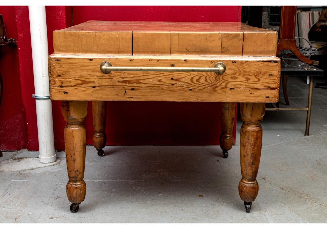 Massive Antique Butcher Block Island In Distressed Condition In Bridgeport, CT