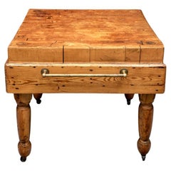 Massive Antique Butcher Block Island