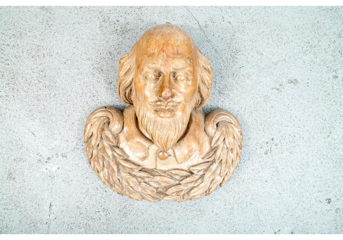 Renaissance Massive Antique Carved Hardwood Bust Of Shakespeare  For Sale