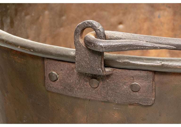 Massive Antique Copper Cauldron With Handle For Sale at 1stDibs