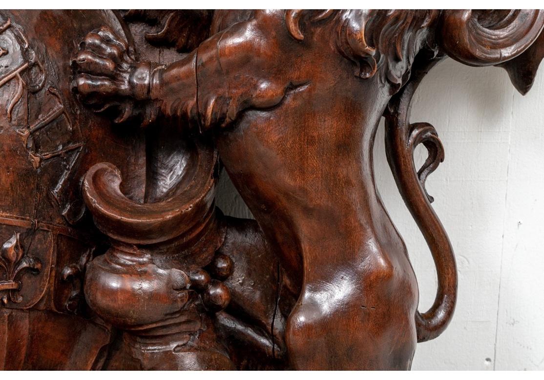 Massive Antique European Heraldic Wood Carving In Good Condition For Sale In Bridgeport, CT