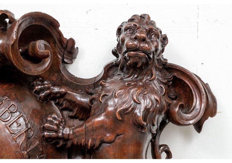 Massive Antique European Heraldic Wood Carving For Sale at 1stDibs