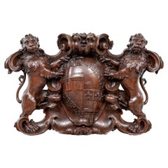 Massive Antique European Heraldic Wood Carving