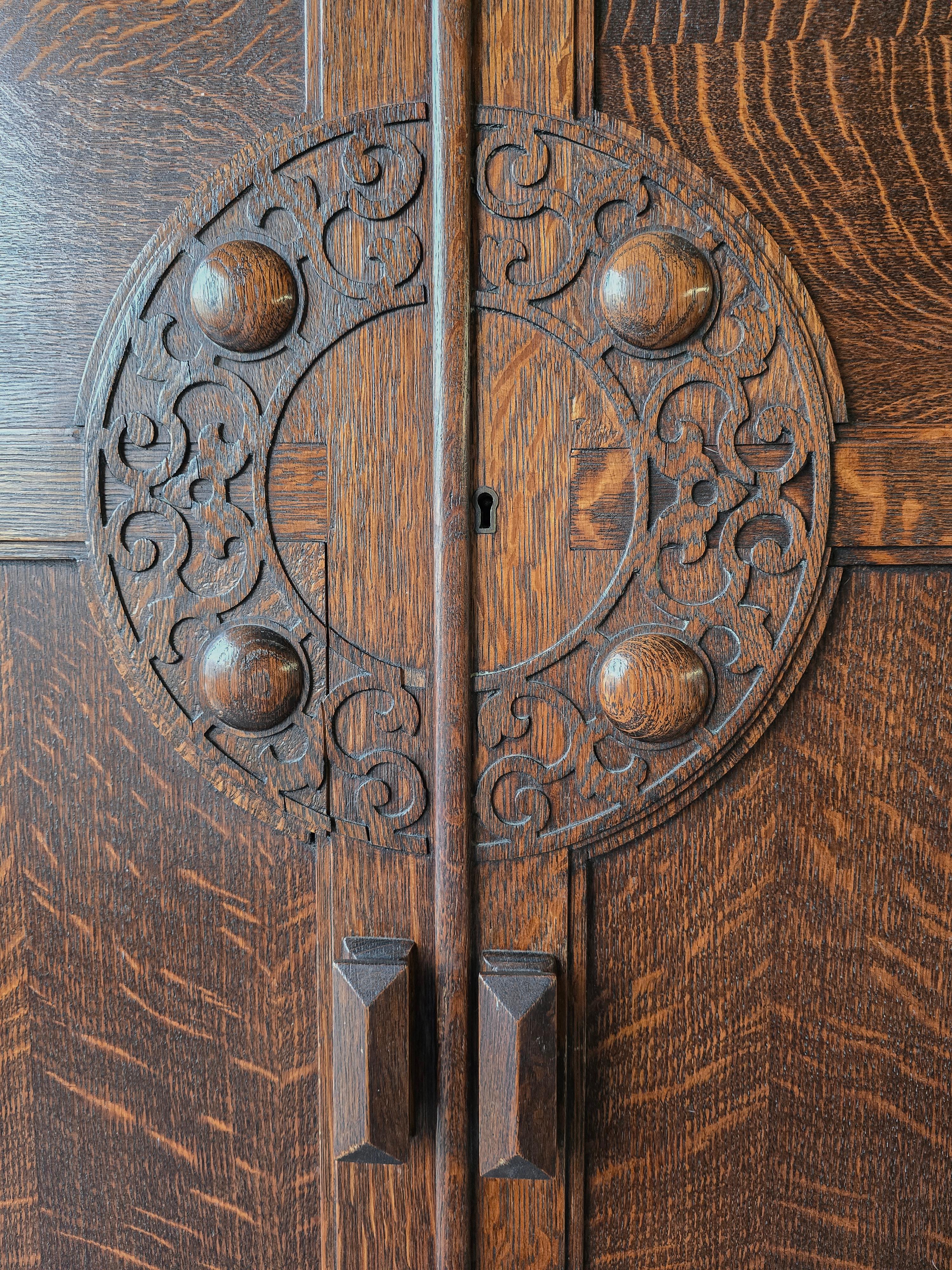 19th Century Massive Antique European Tiger Oak Armoire Wardrobe