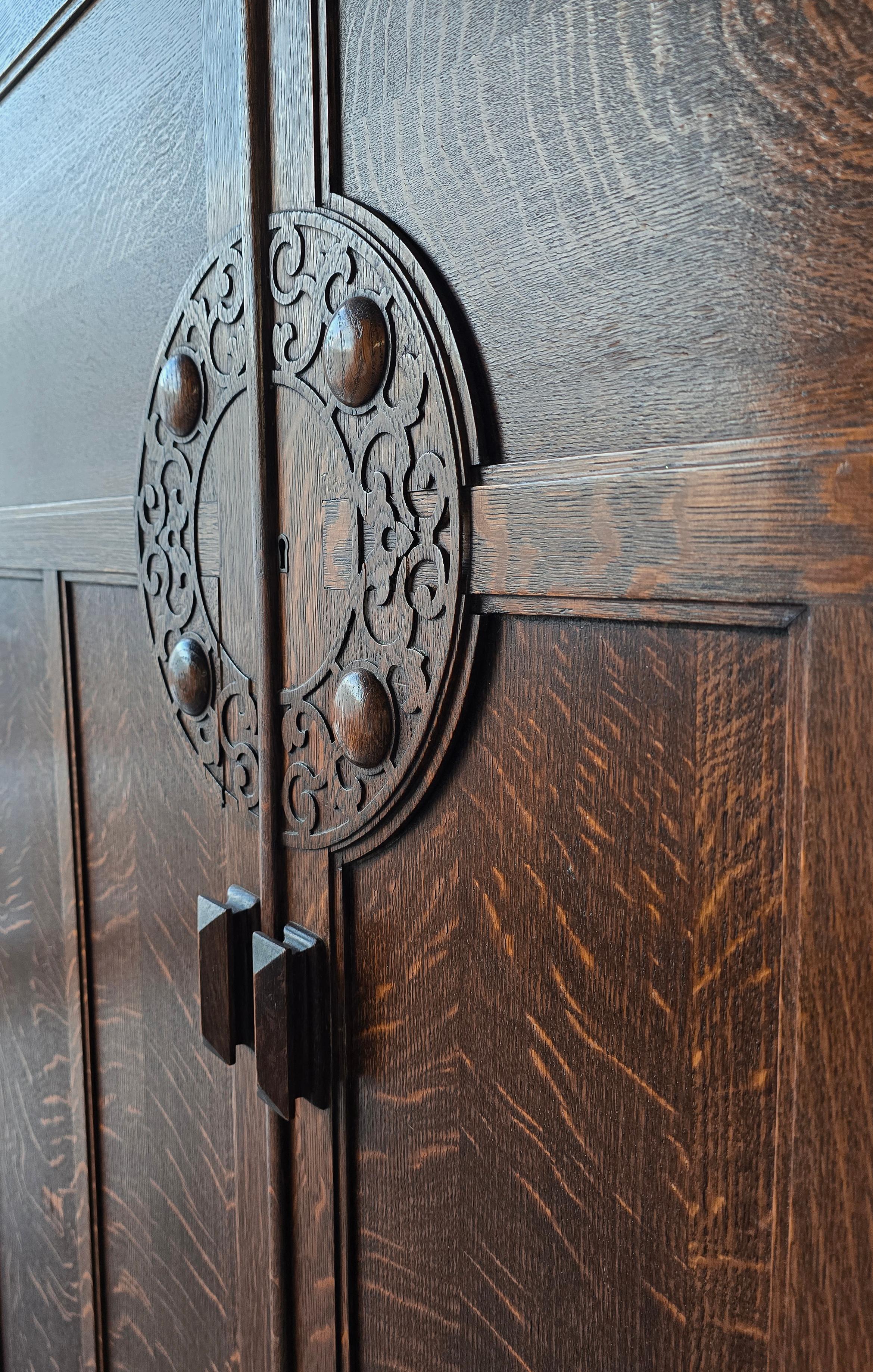 Massive Antique European Tiger Oak Armoire Wardrobe 1