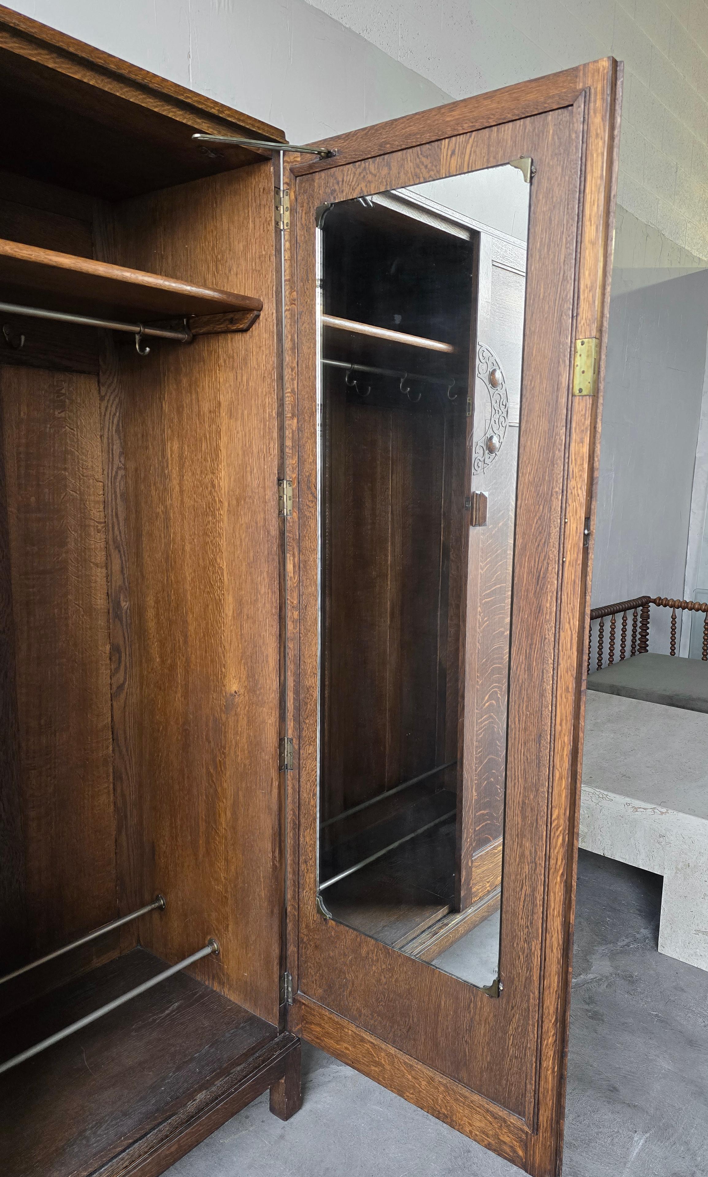 Massive Antique European Tiger Oak Armoire Wardrobe 3