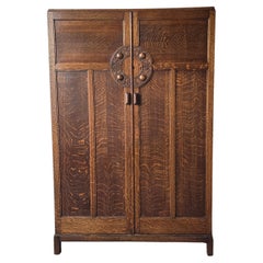 Massive Antique European Tiger Oak Armoire Wardrobe