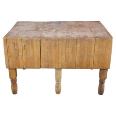 Massive Antique Farmhouse Maple Butcher Block Kitchen Island Stand Knife Holders (Portacoltelli)