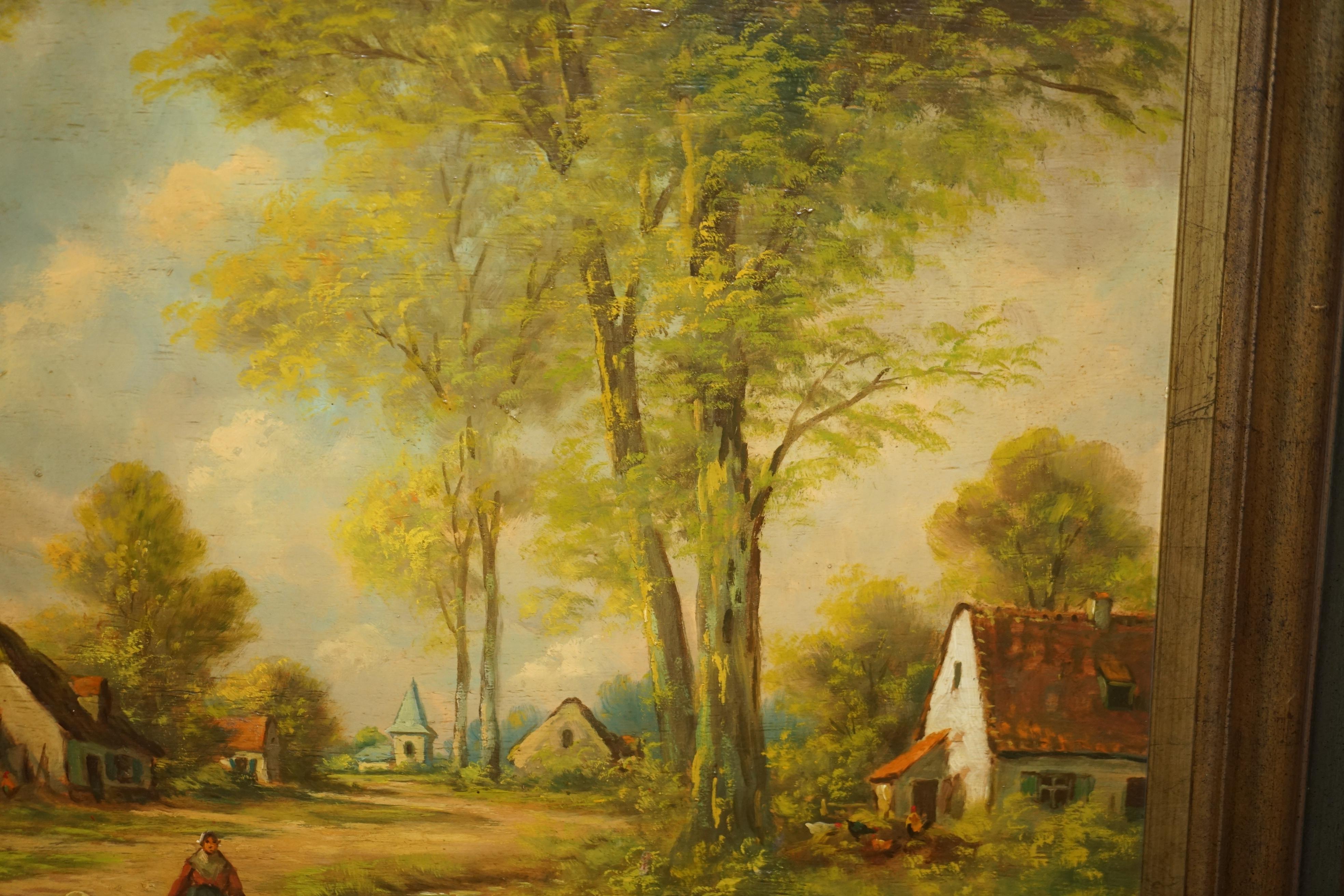 Grande peinture à l'huile flamande ancienne signée Jihuitog, Scène rurale datant d'environ 1880 en vente 3