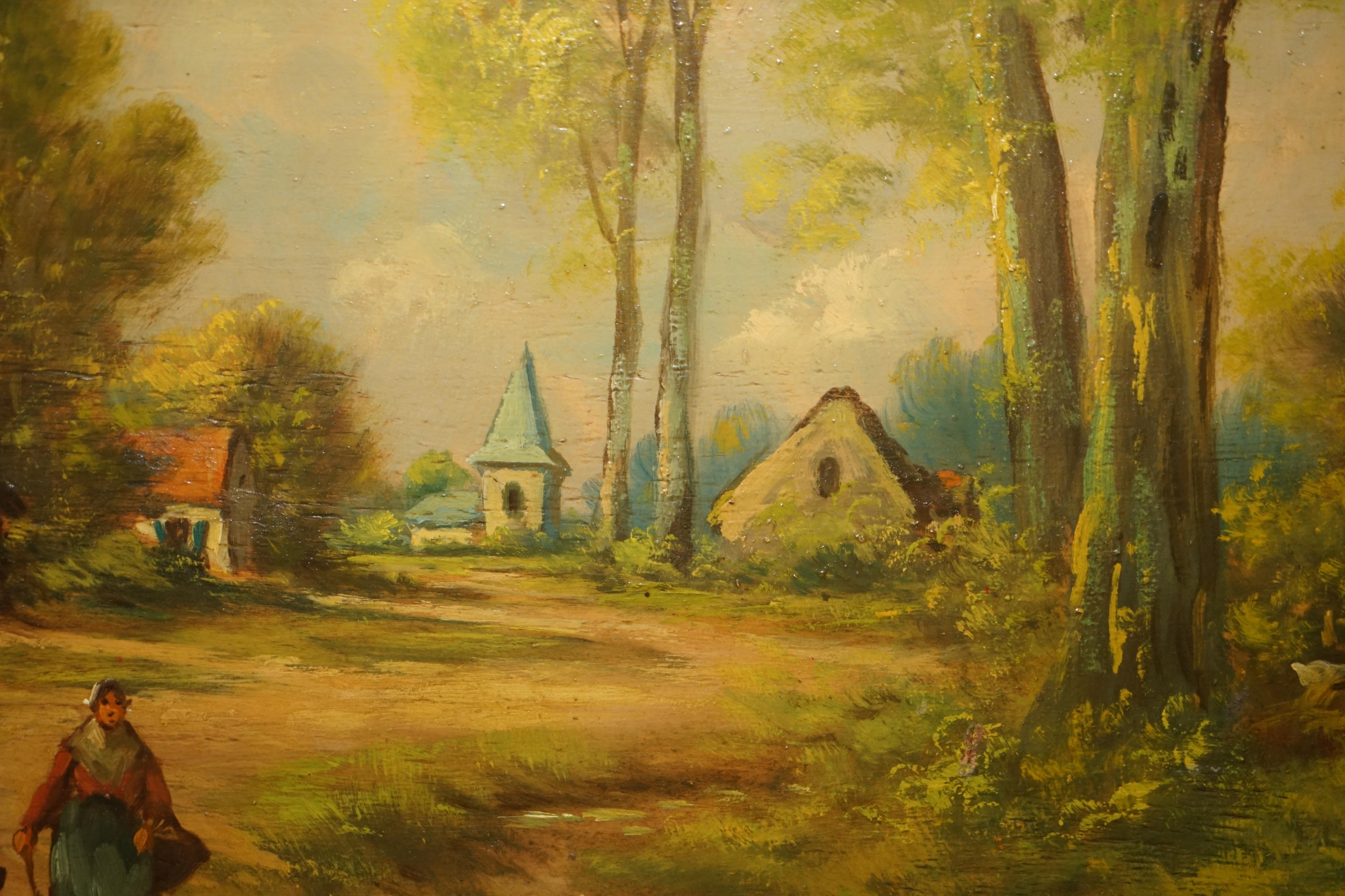 Massive Antique Flemish Oil Painting Signed Jihuitog circa 1880 Rural Scene For Sale 6