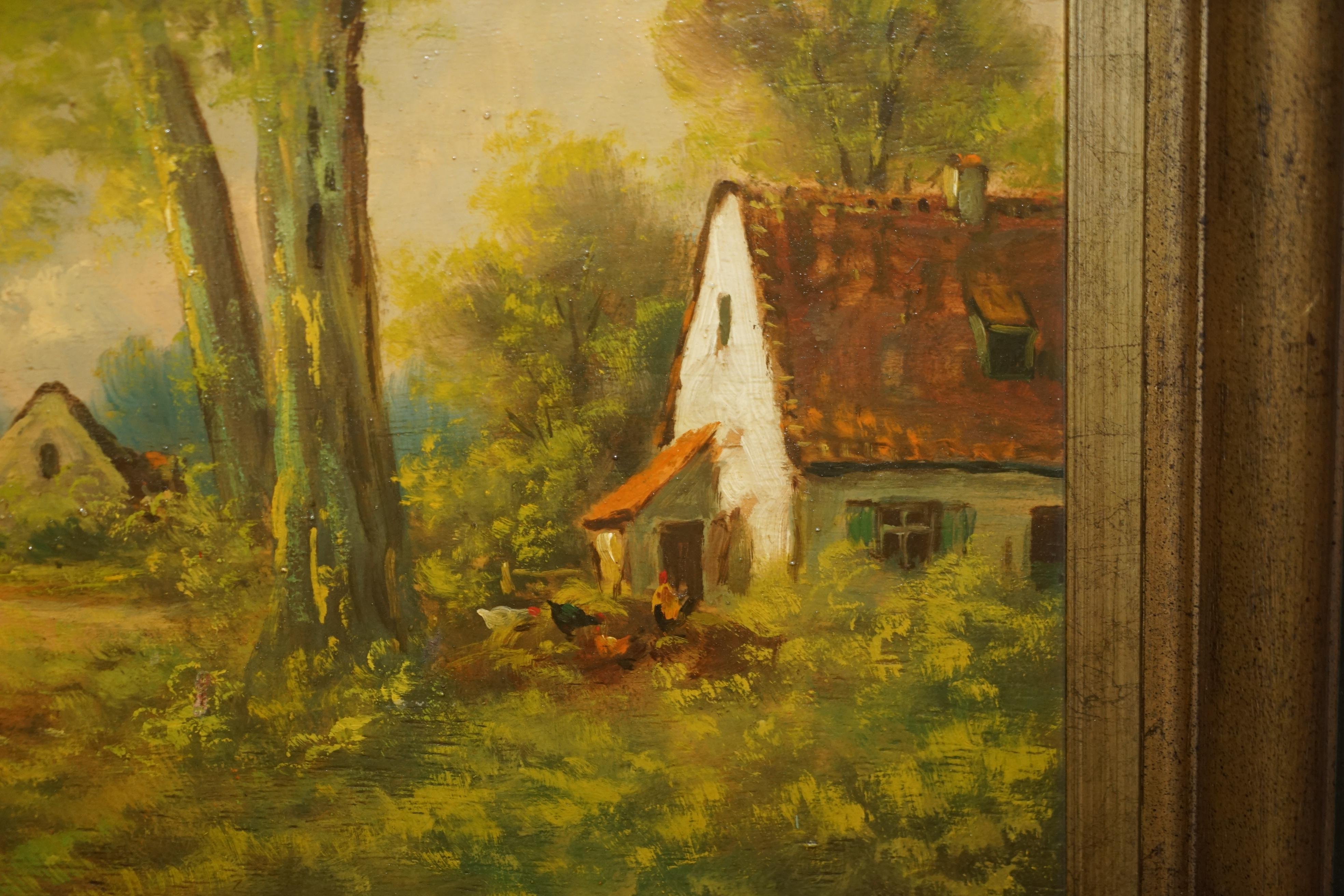 Massive Antique Flemish Oil Painting Signed Jihuitog circa 1880 Rural Scene For Sale 8
